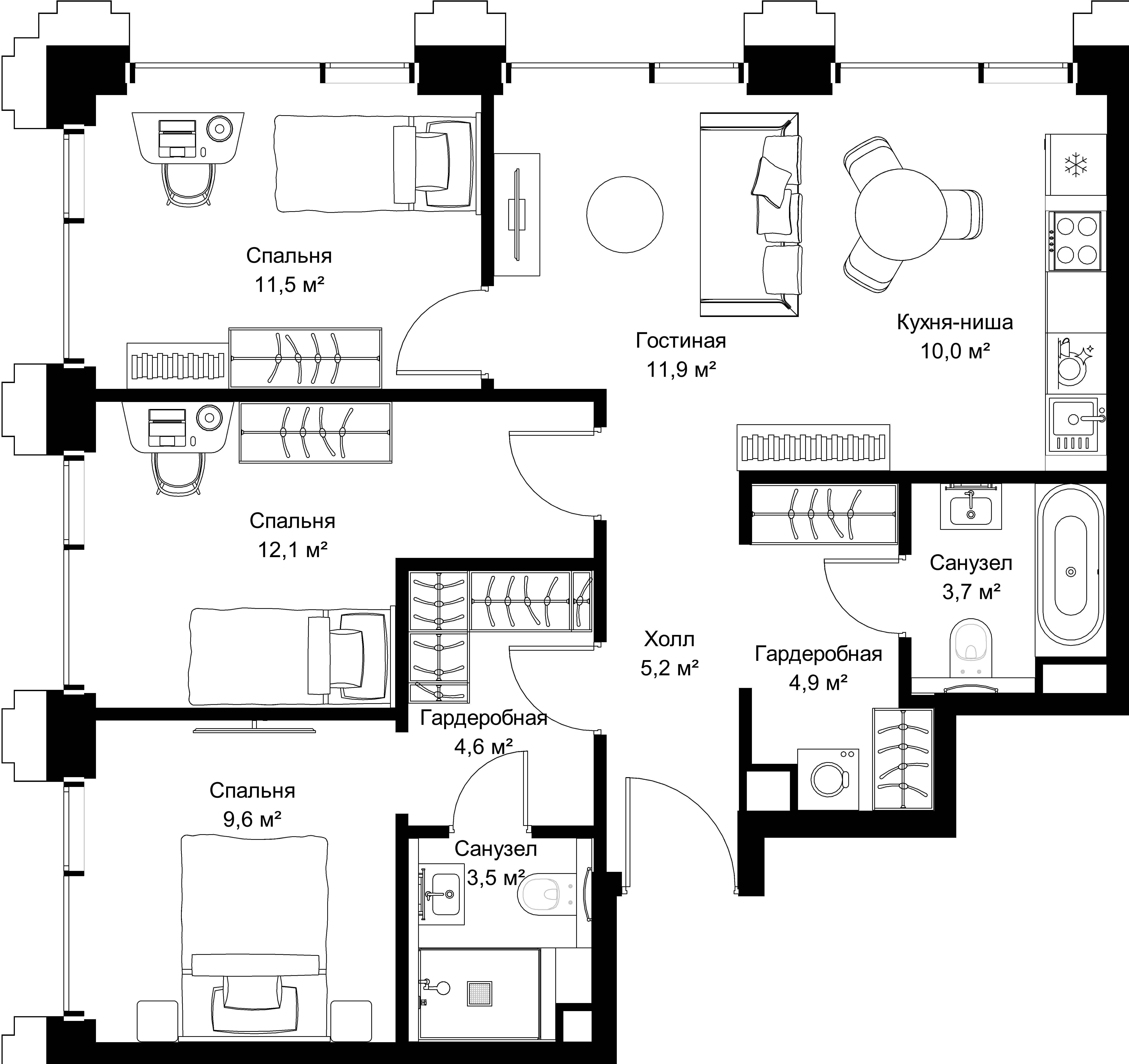 3-комнатная, 77 м² — 40 055 400 ₽