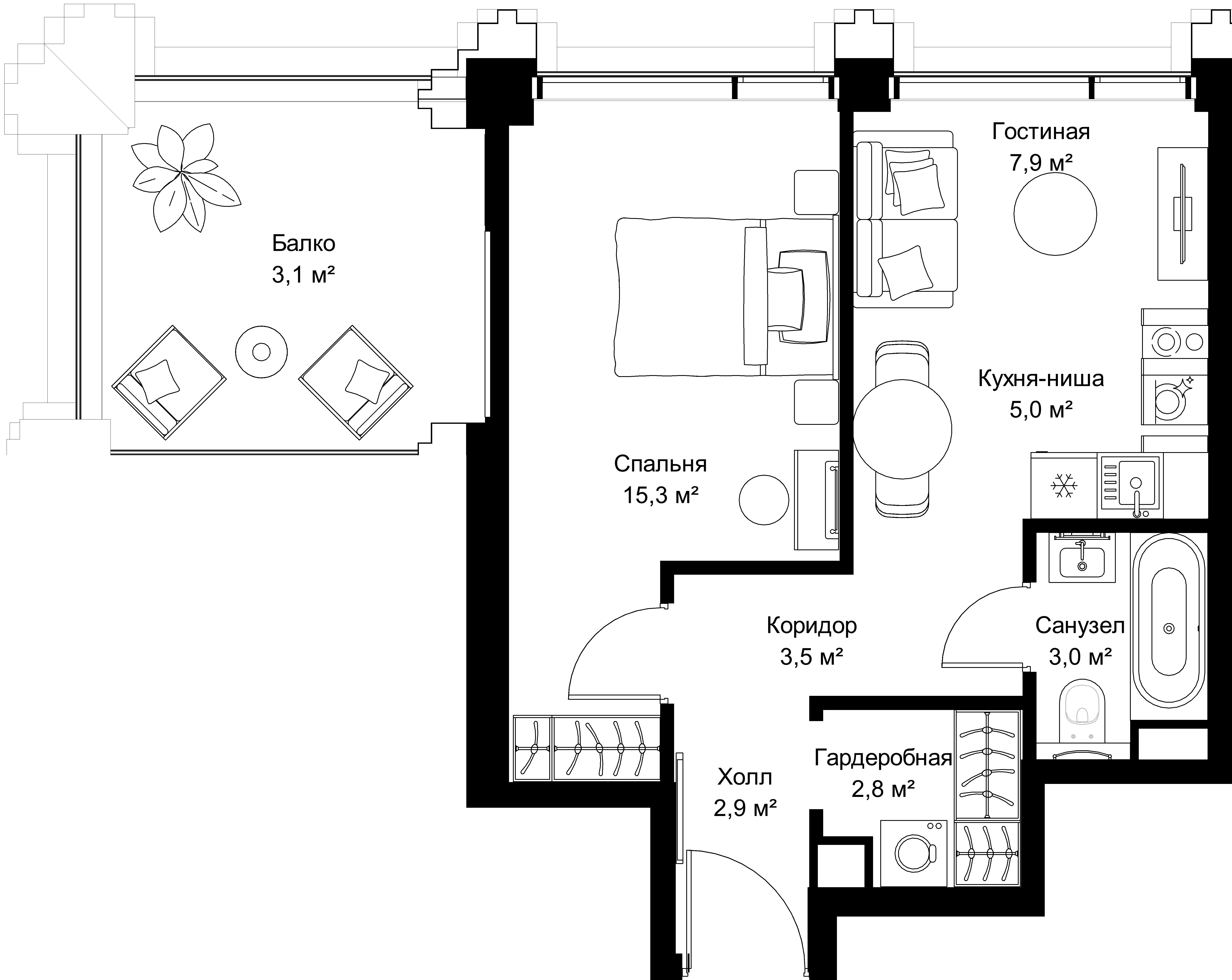 1-комнатная, 43,5 м² — 32 390 100 ₽