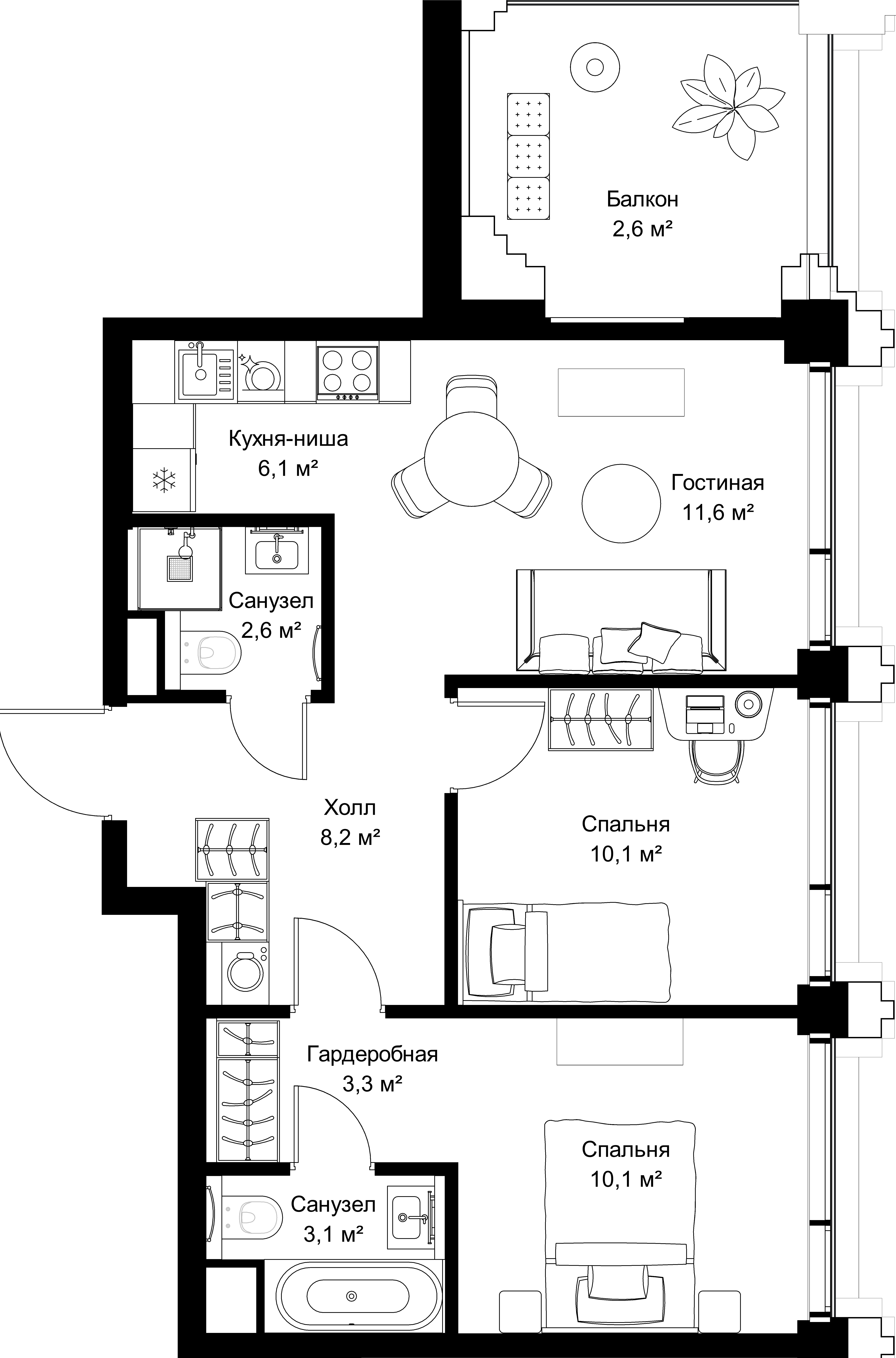 2-комнатная, 57,7 м² — 39 039 820 ₽