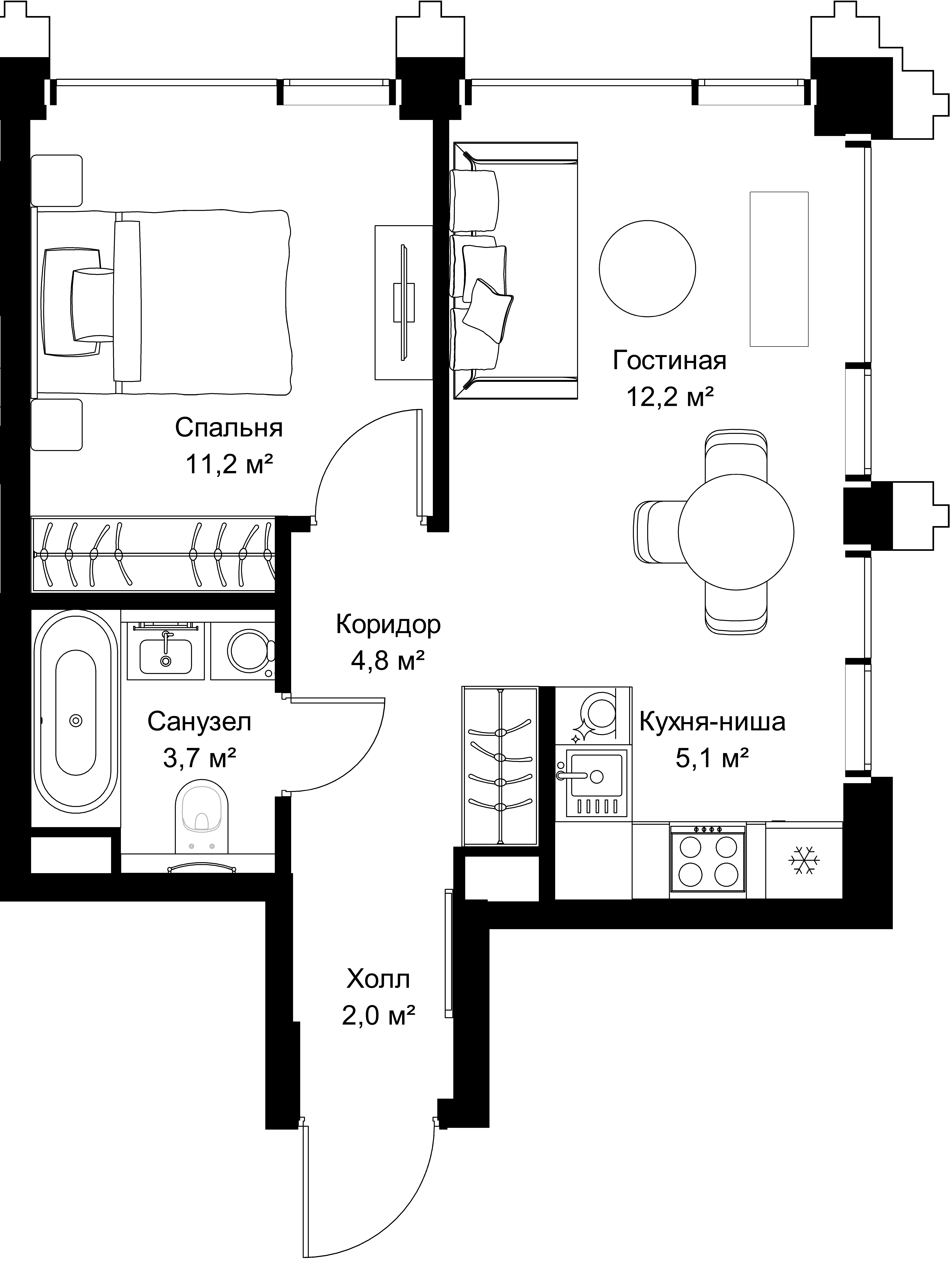 1-комнатная, 39 м² — 24 365 250 ₽