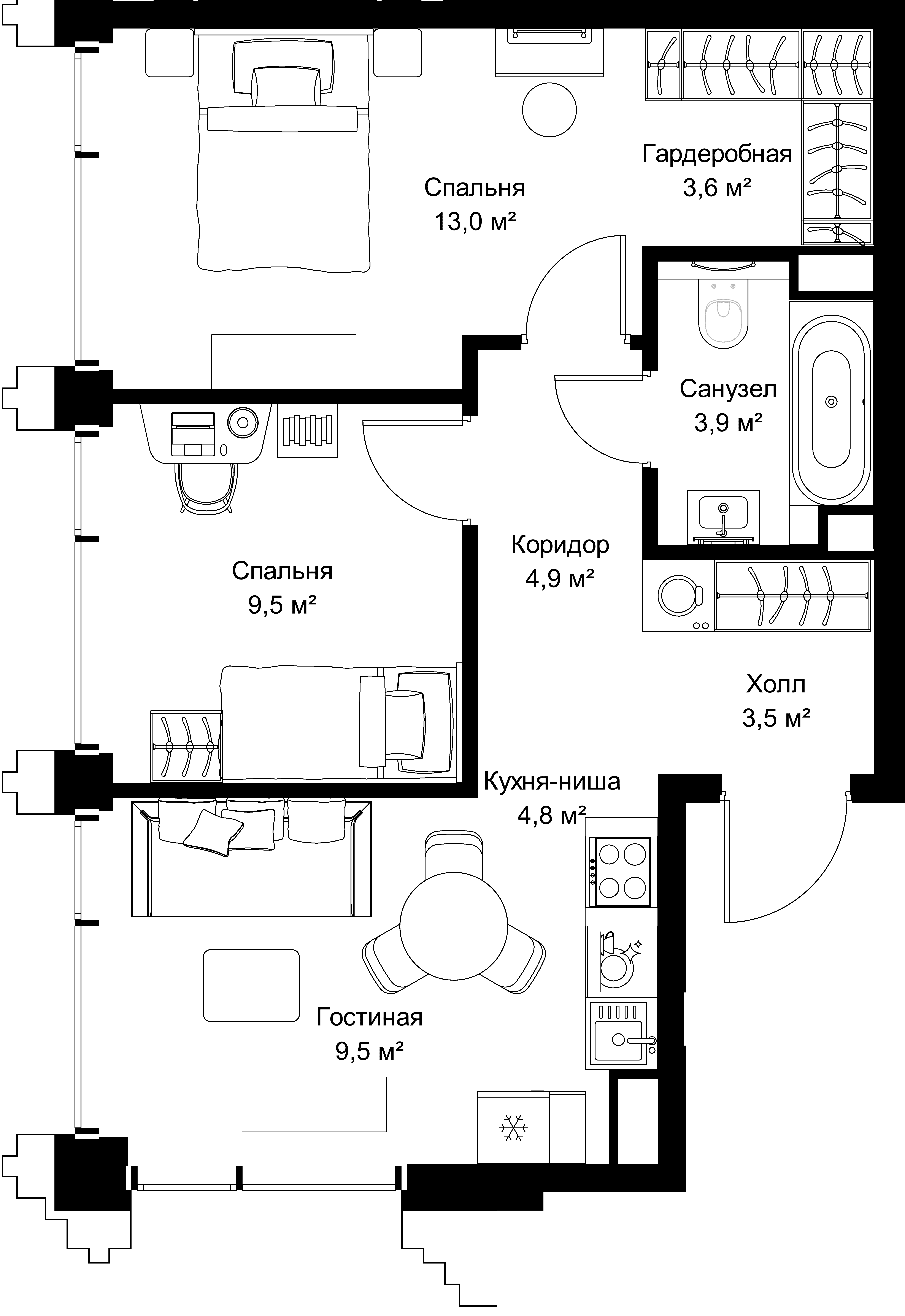 2-комнатная, 52,7 м² — 27 638 515 ₽