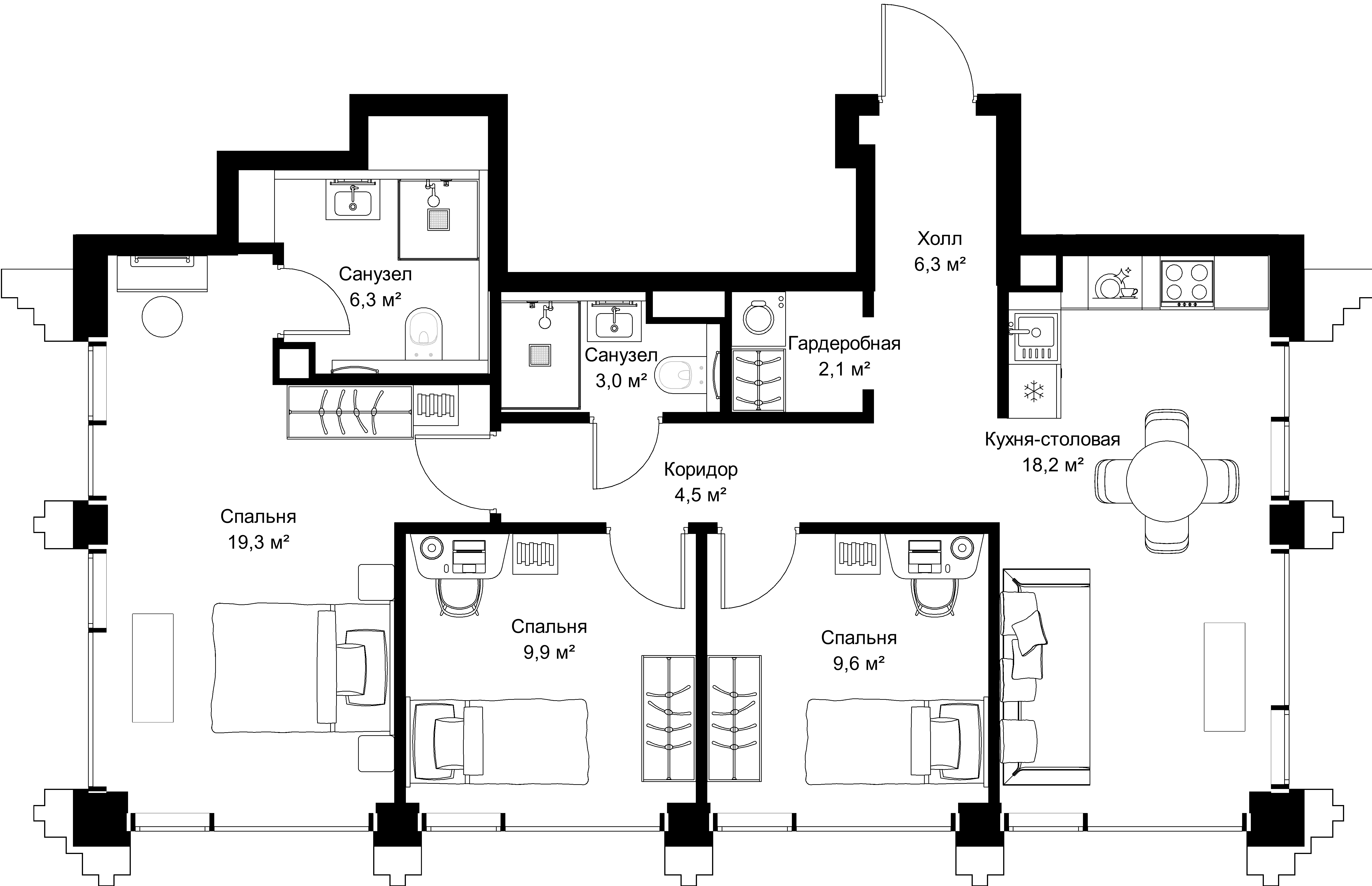 3-комнатная, 79,2 м² — 41 401 800 ₽