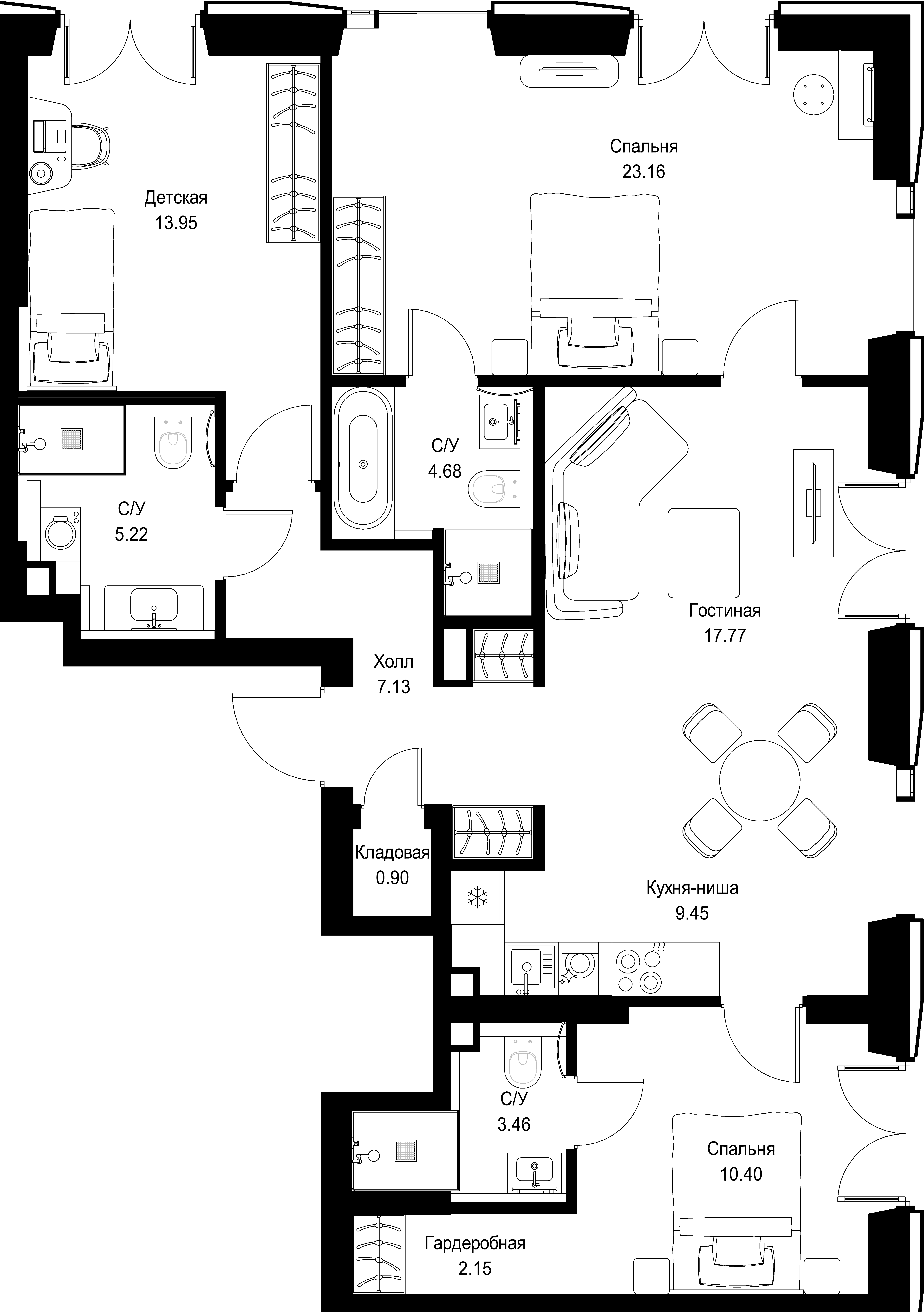 3-комнатная, 98,27 м² — 42 850 633 ₽