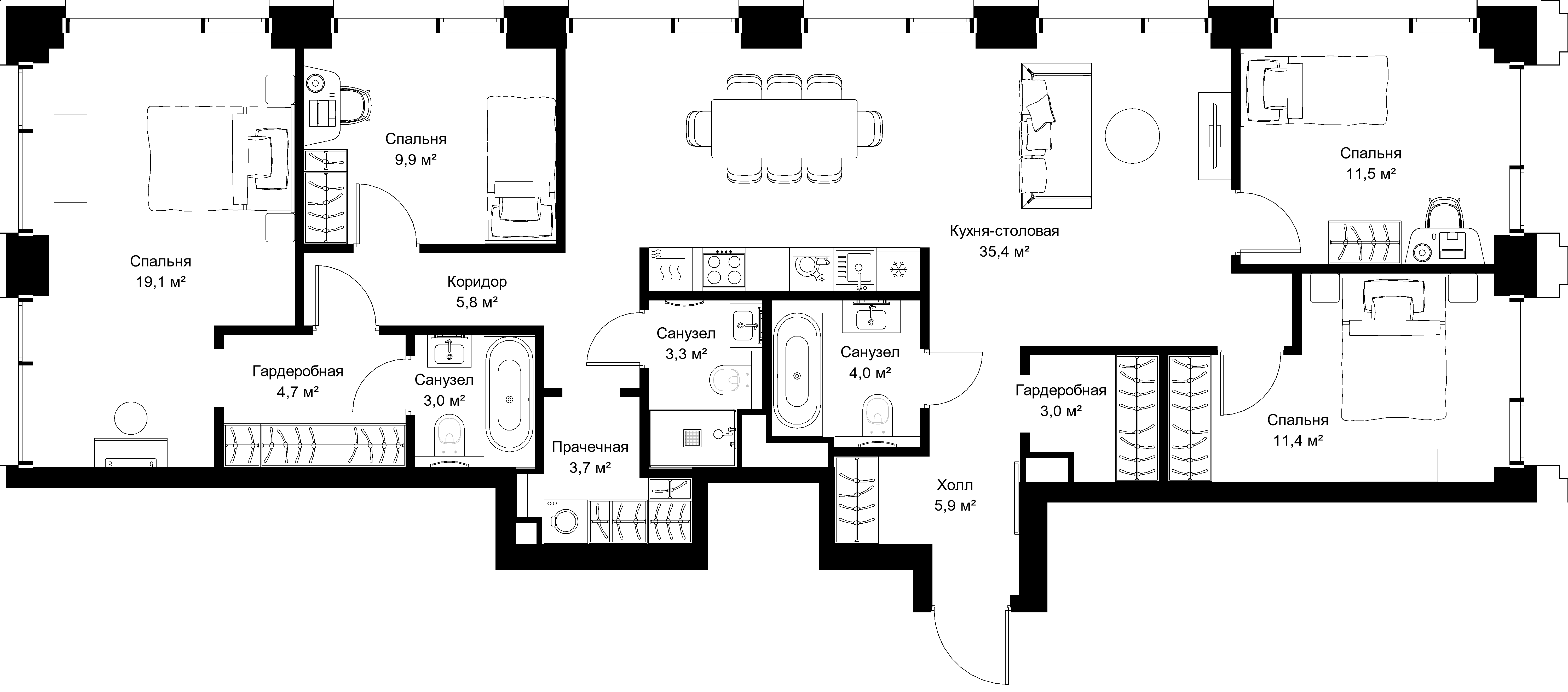 4-комнатная, 120,7 м² — 65 558 205 ₽