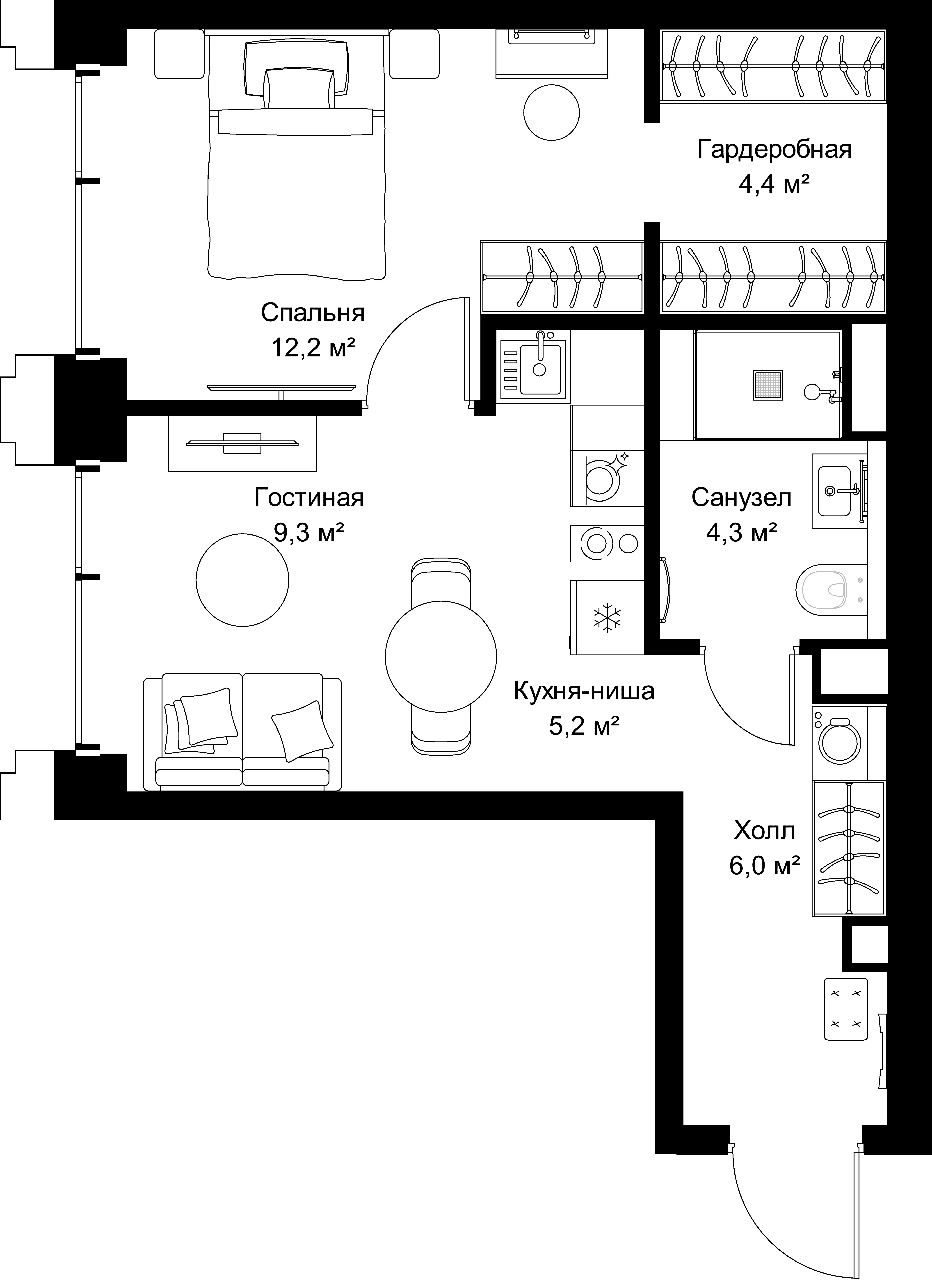 1-комнатная, 41,4 м² — 21 606 660 ₽
