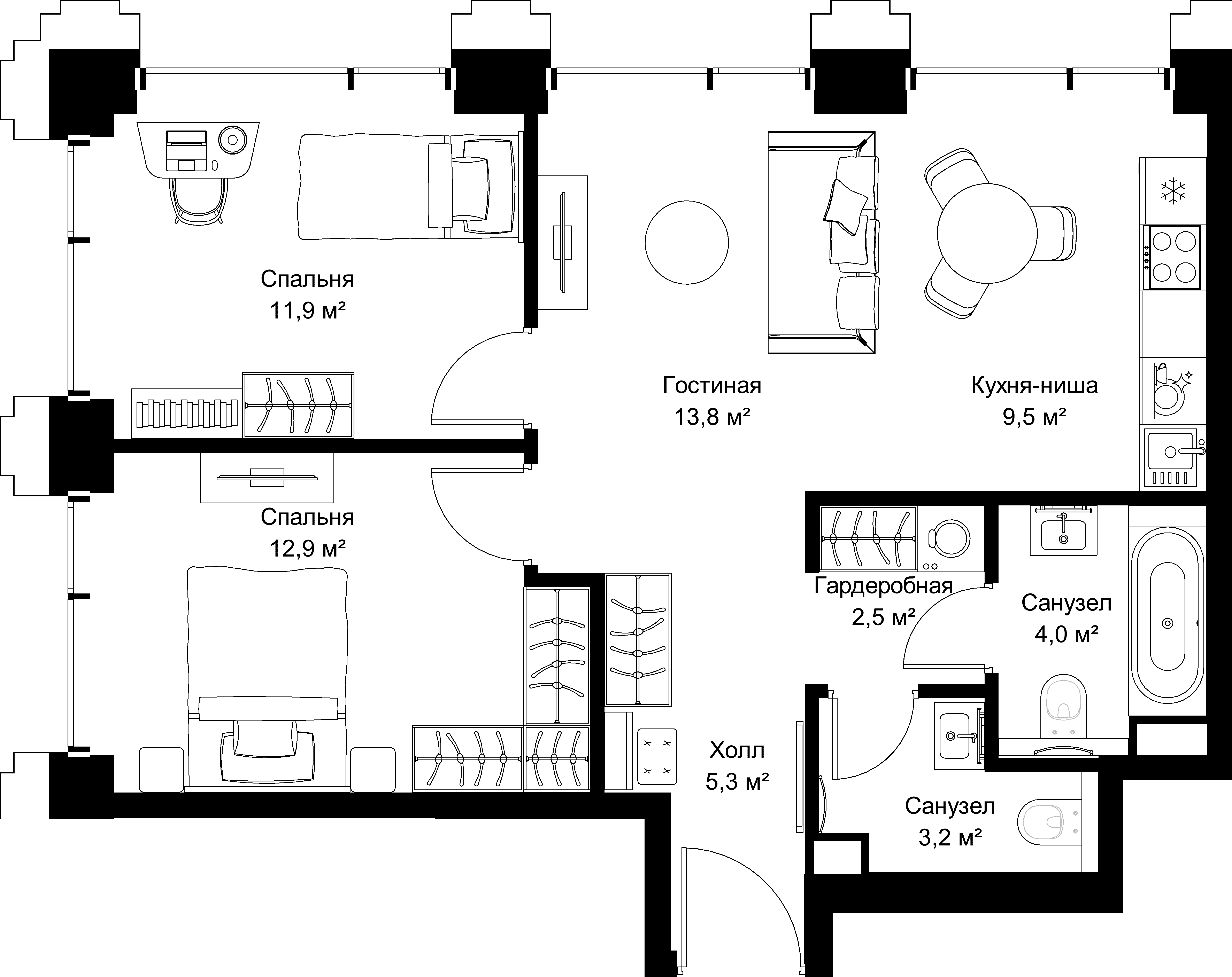 2-комнатная, 63,1 м² — 30 786 490 ₽