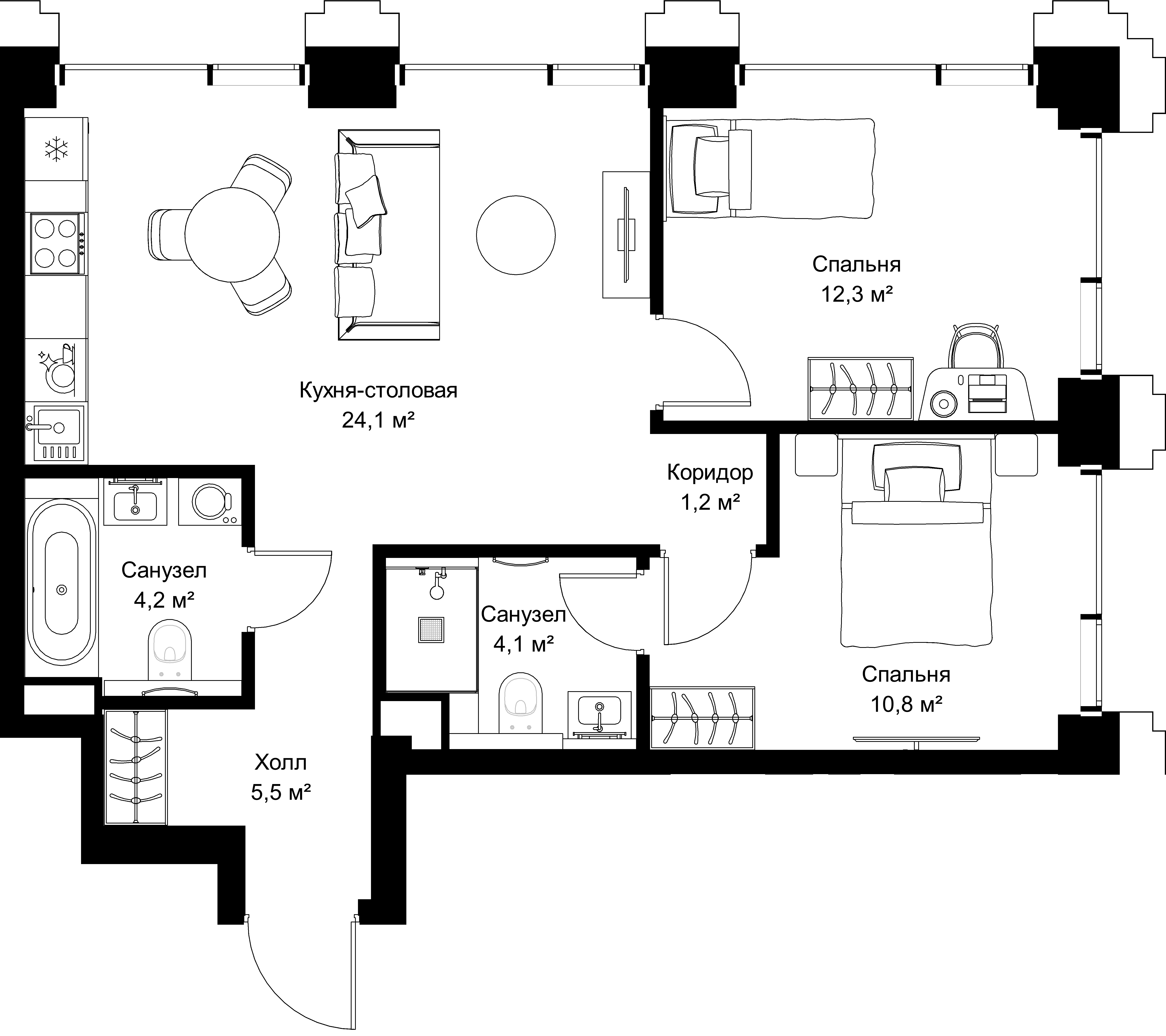 2-комнатная, 62,2 м² — 32 462 180 ₽
