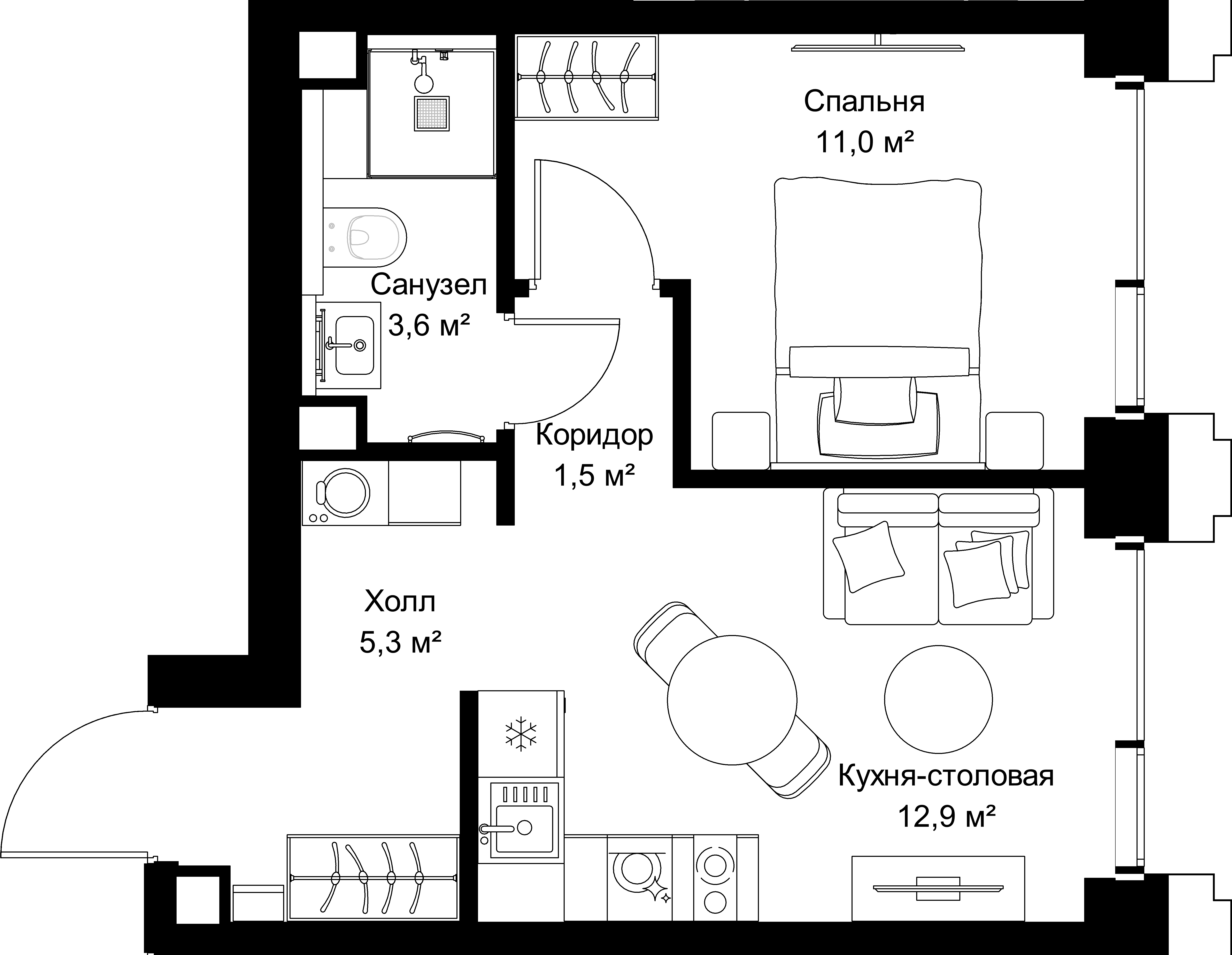 1-комнатная, 34,3 м² — 20 116 950 ₽