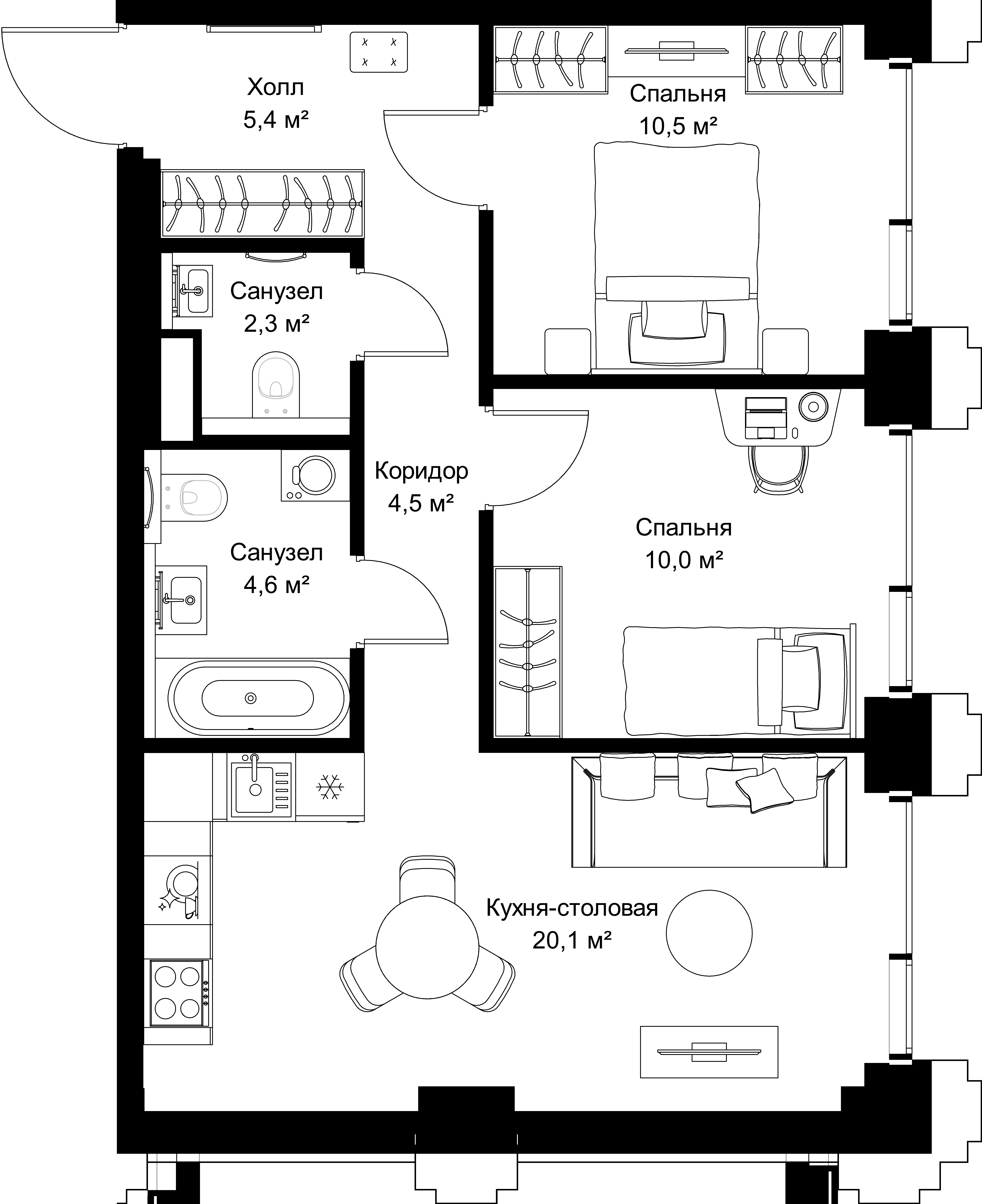 2-комнатная, 57,4 м² — 28 249 410 ₽