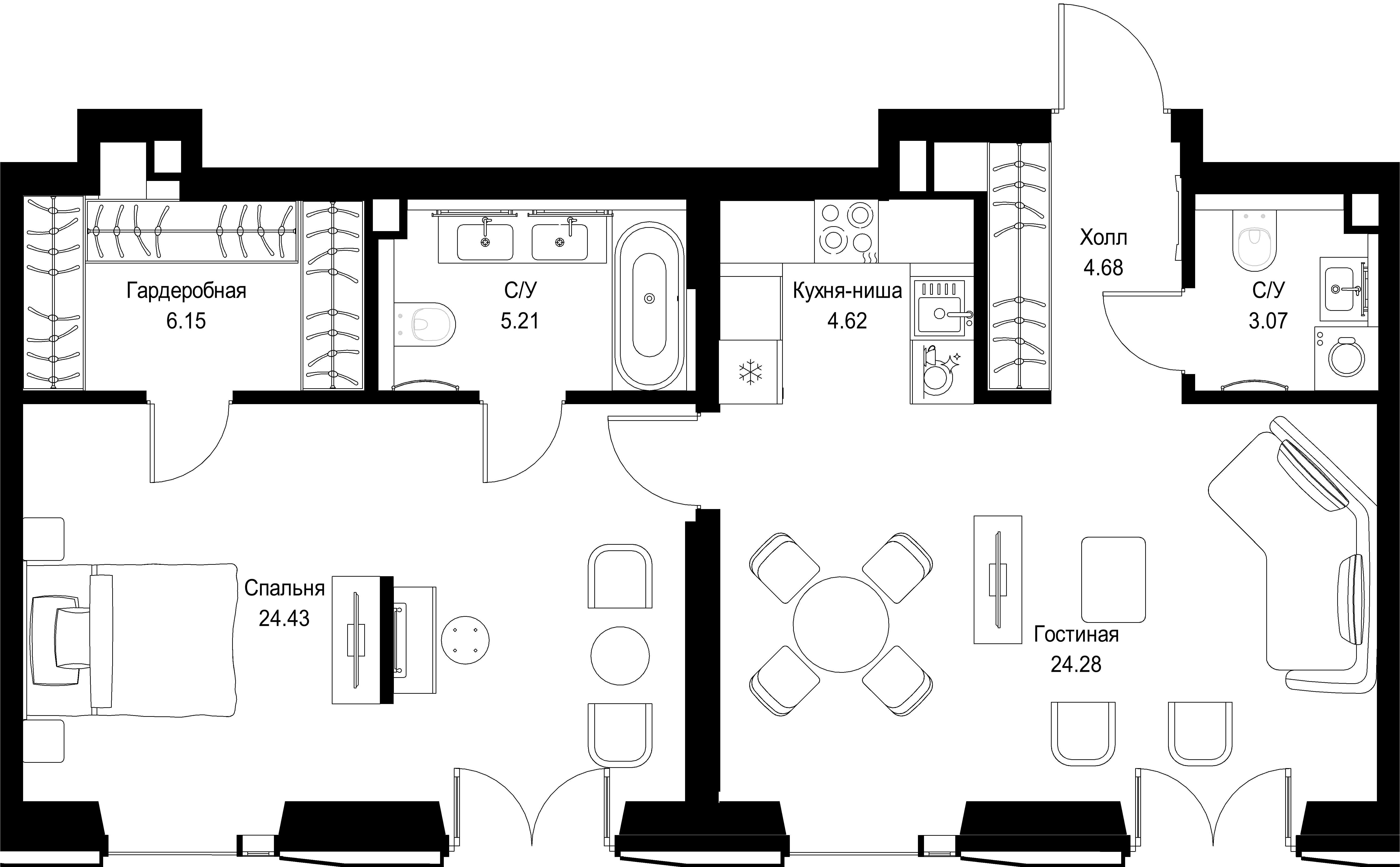 1-комнатная, 72,44 м² — 31 895 332 ₽