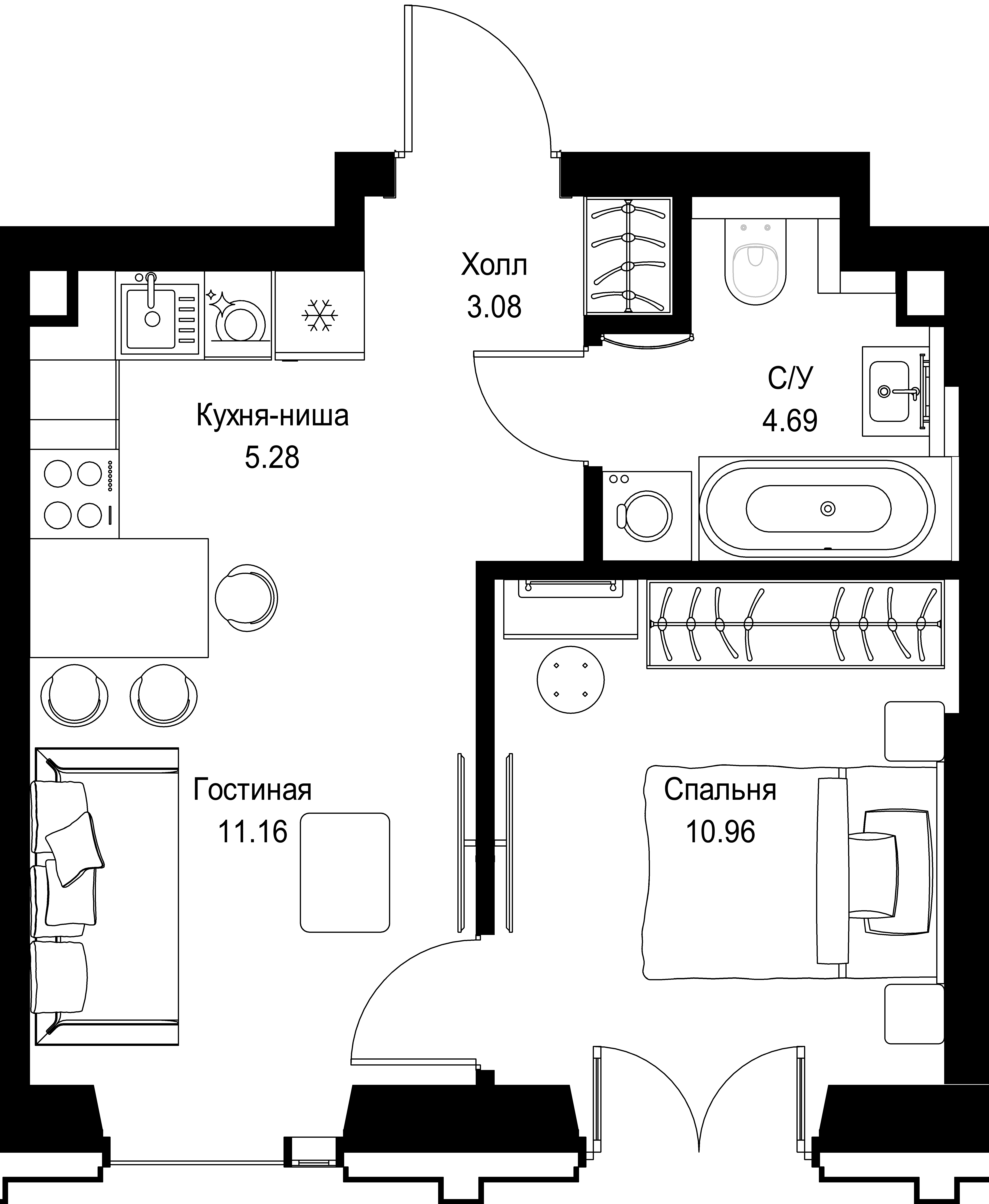 1-комнатная, 35,17 м² — 20 268 471 ₽