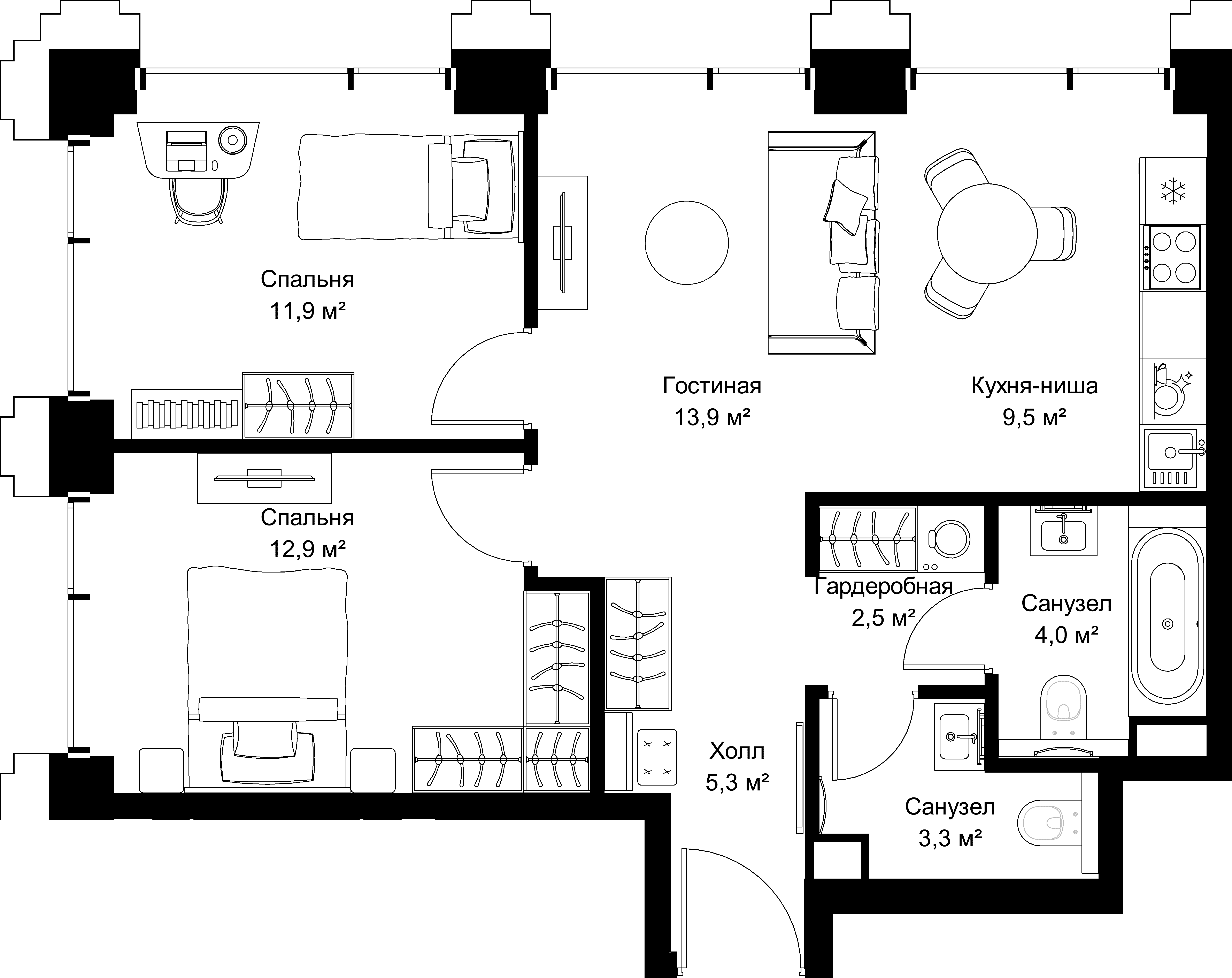 2-комнатная, 63,3 м² — 31 045 485 ₽