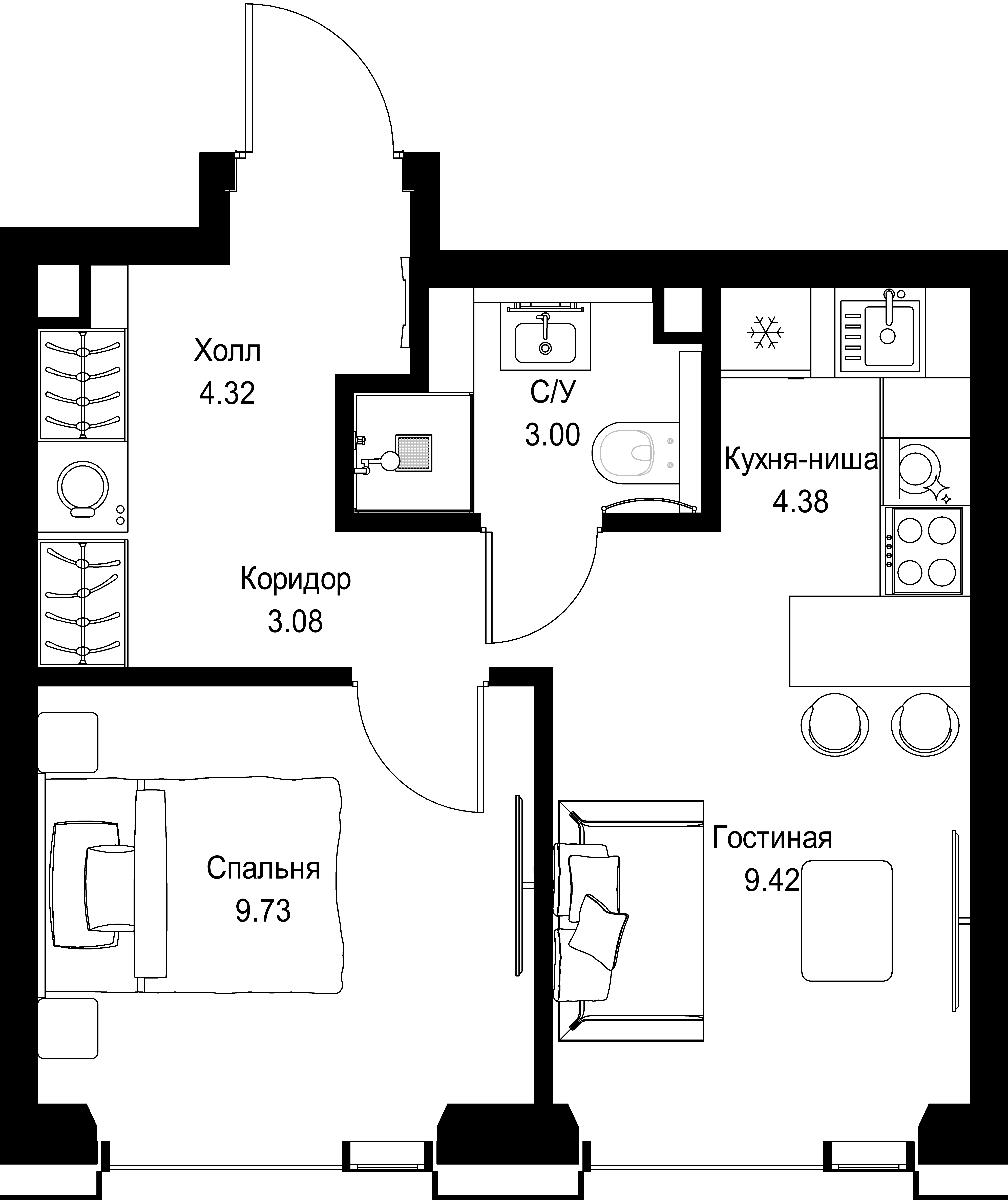 1-комнатная, 33,93 м² — 20 015 307 ₽