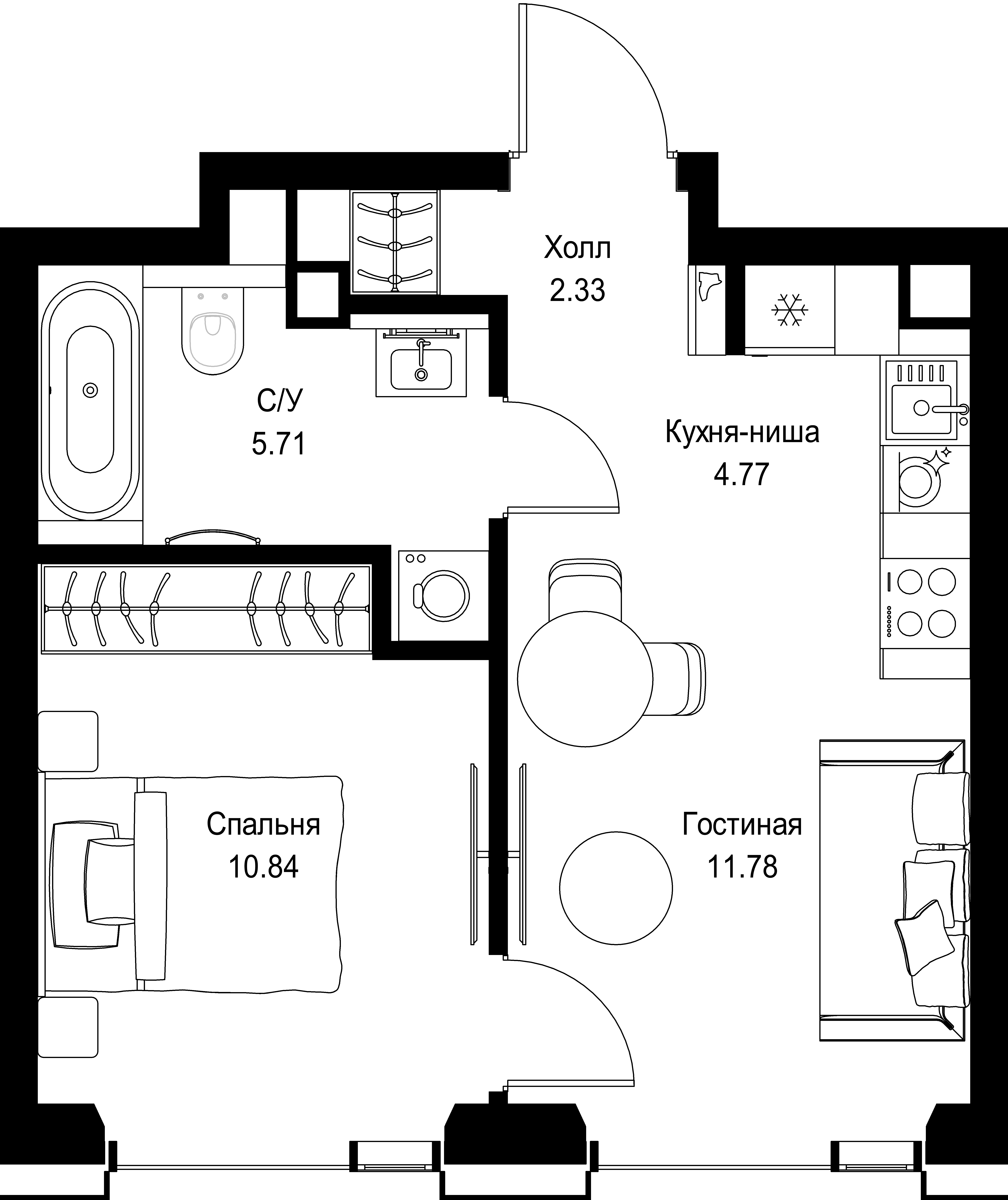 1-комнатная, 35,43 м² — 20 358 078 ₽