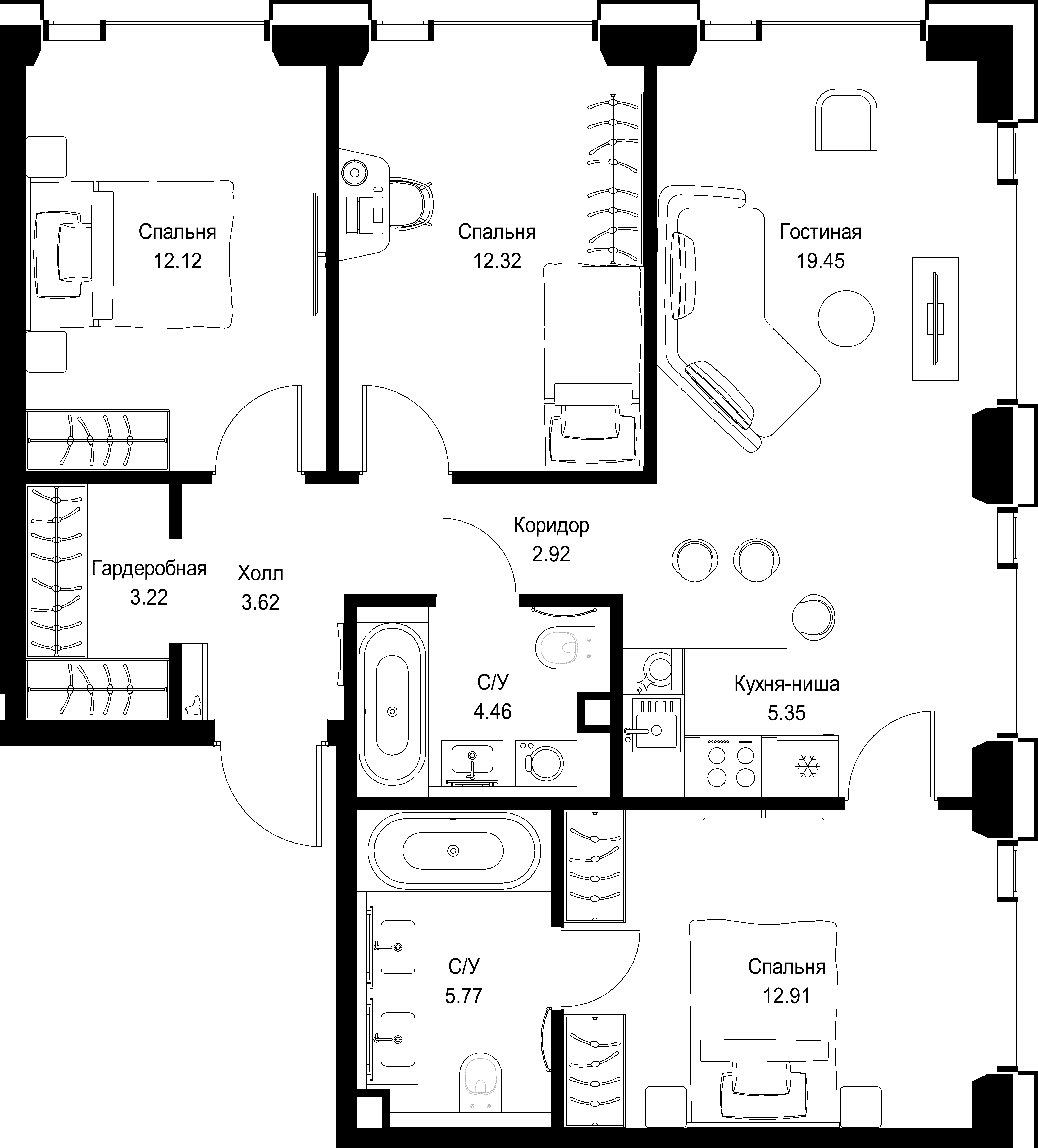 3-комнатная, 82,14 м² — 38 749 545 ₽