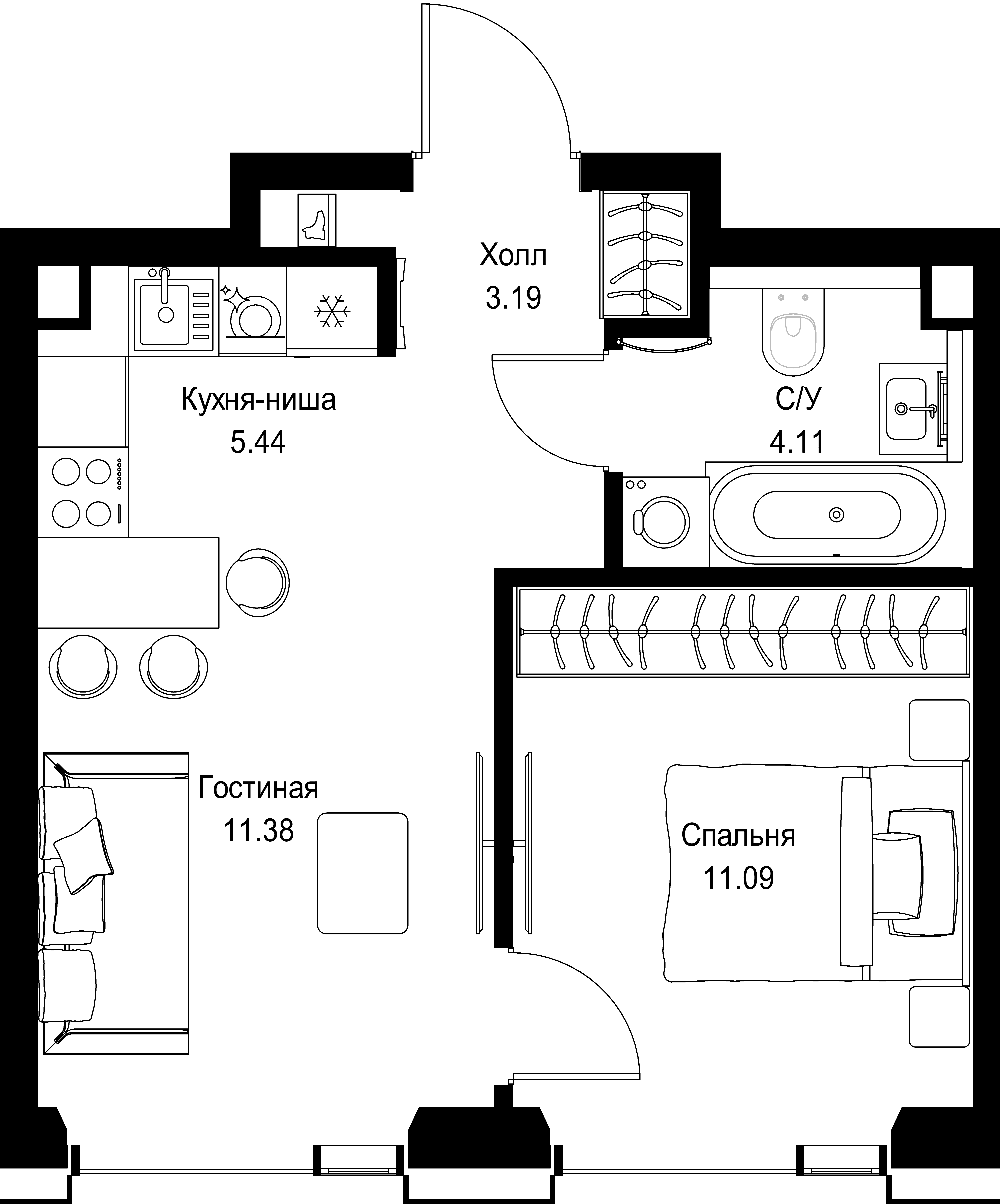 1-комнатная, 35,21 м² — 20 620 736 ₽