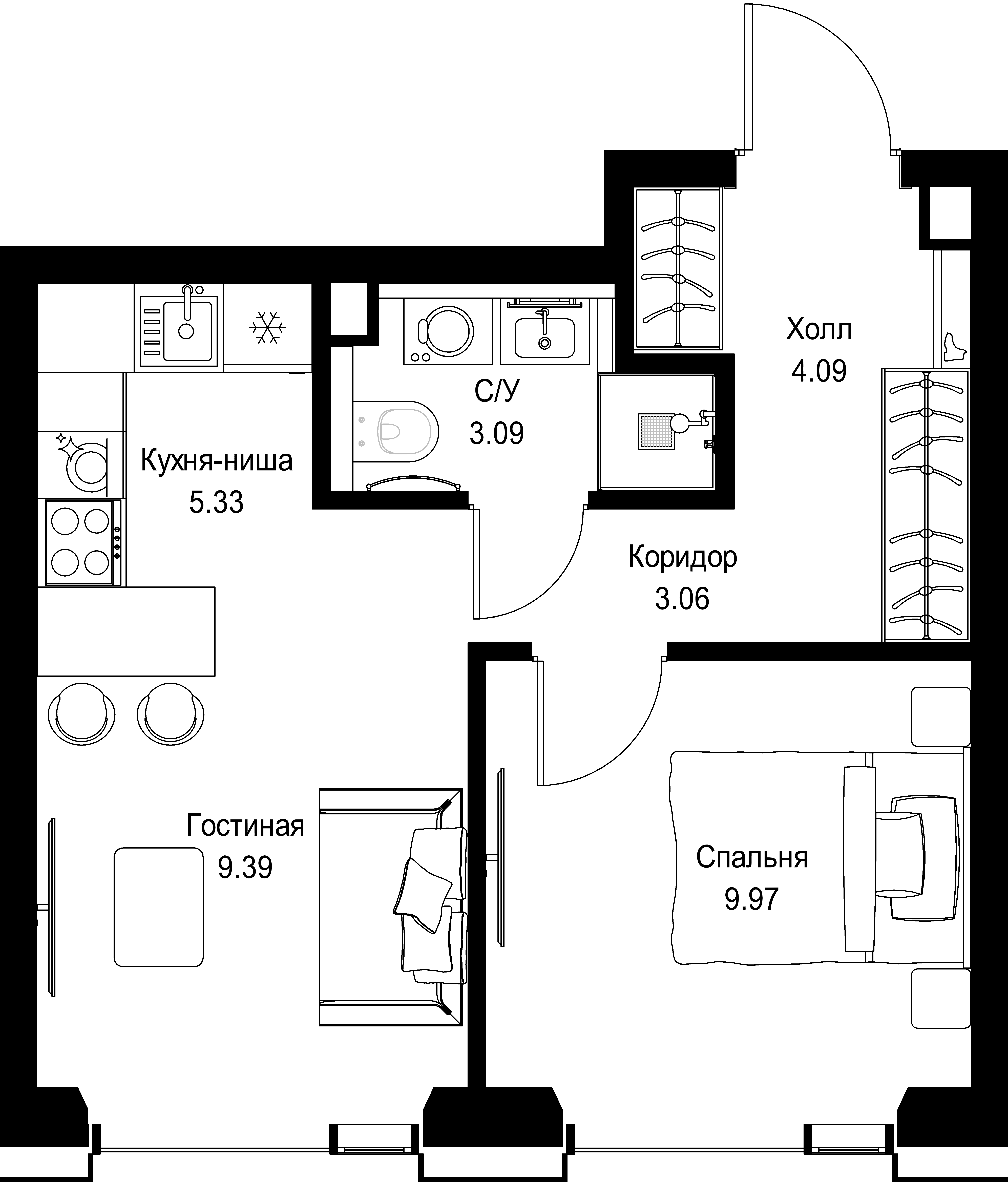 1-комнатная, 34,93 м² — 20 011 397 ₽