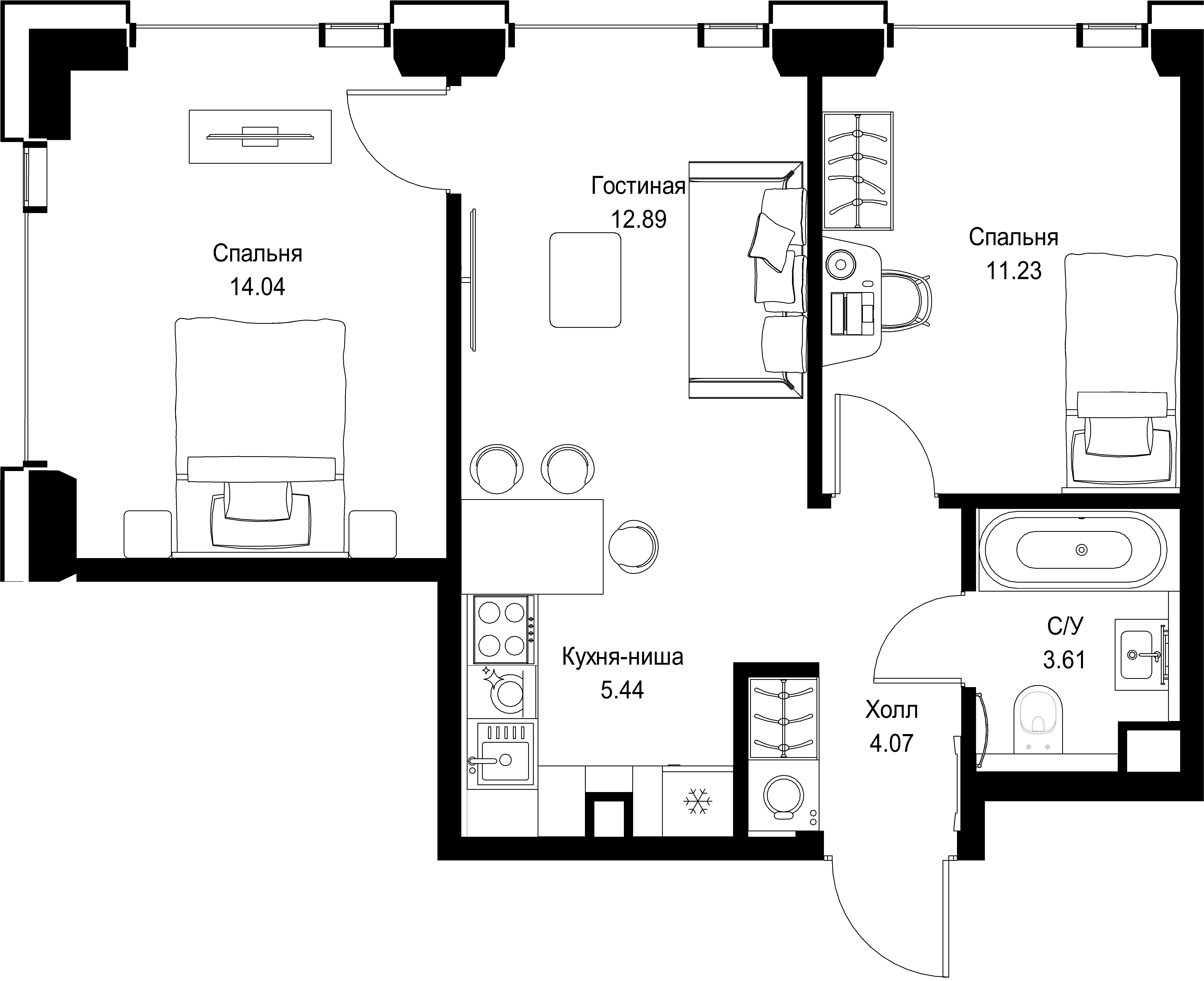 2-комнатная, 51,28 м² — 26 545 092 ₽