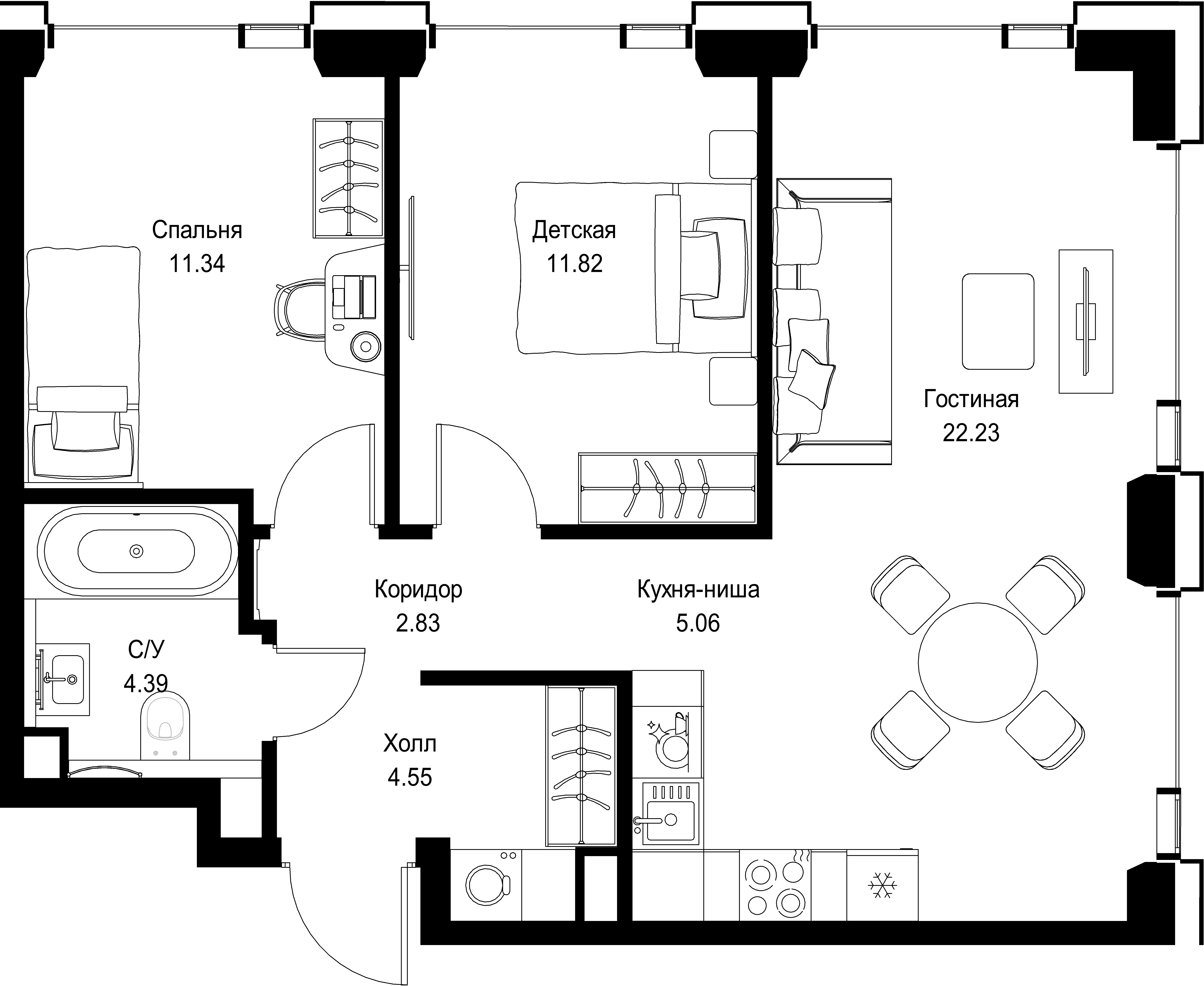 2-комнатная, 62,22 м² — 29 405 172 ₽