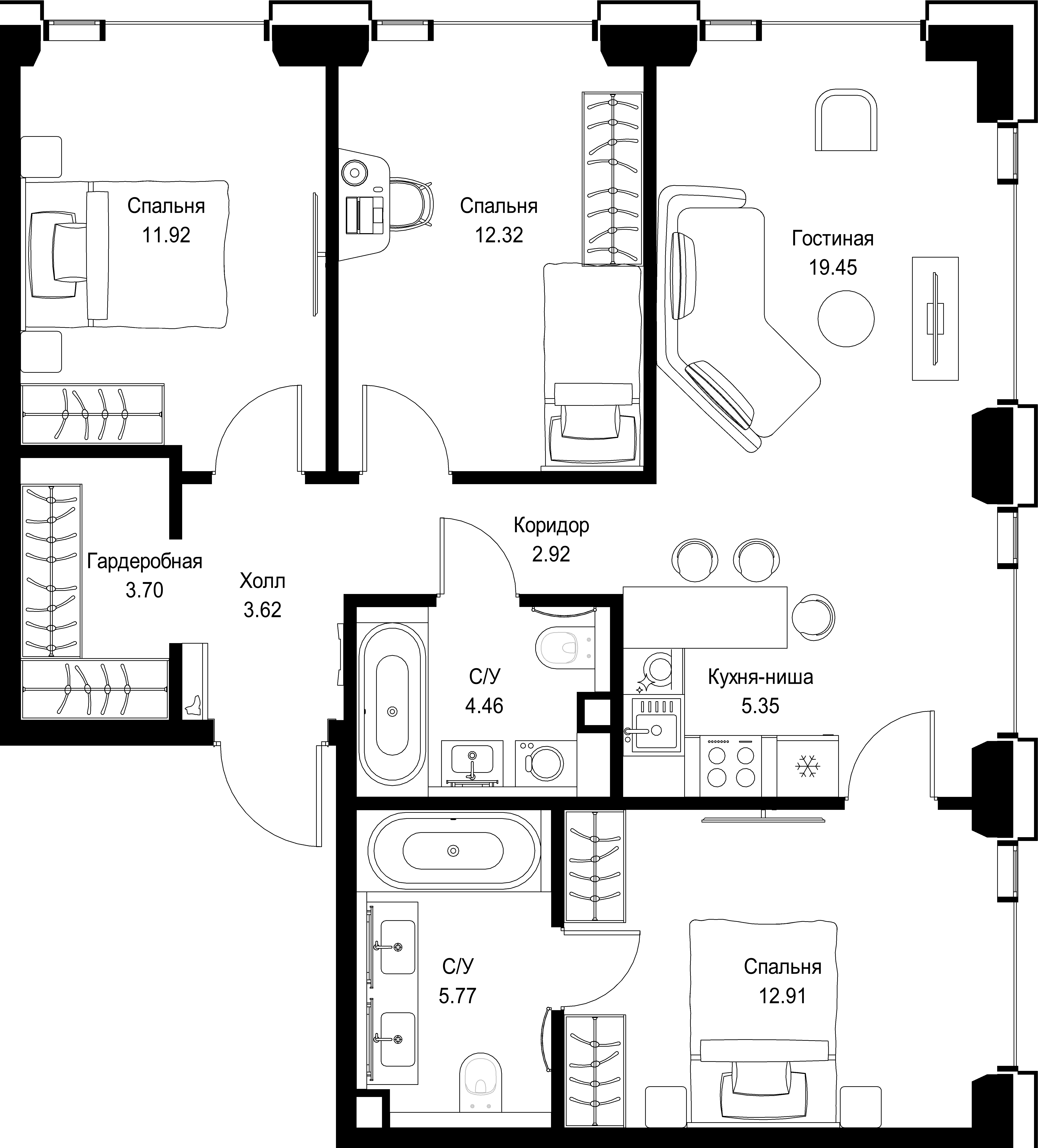 3-комнатная, 82,42 м² — 39 021 749 ₽