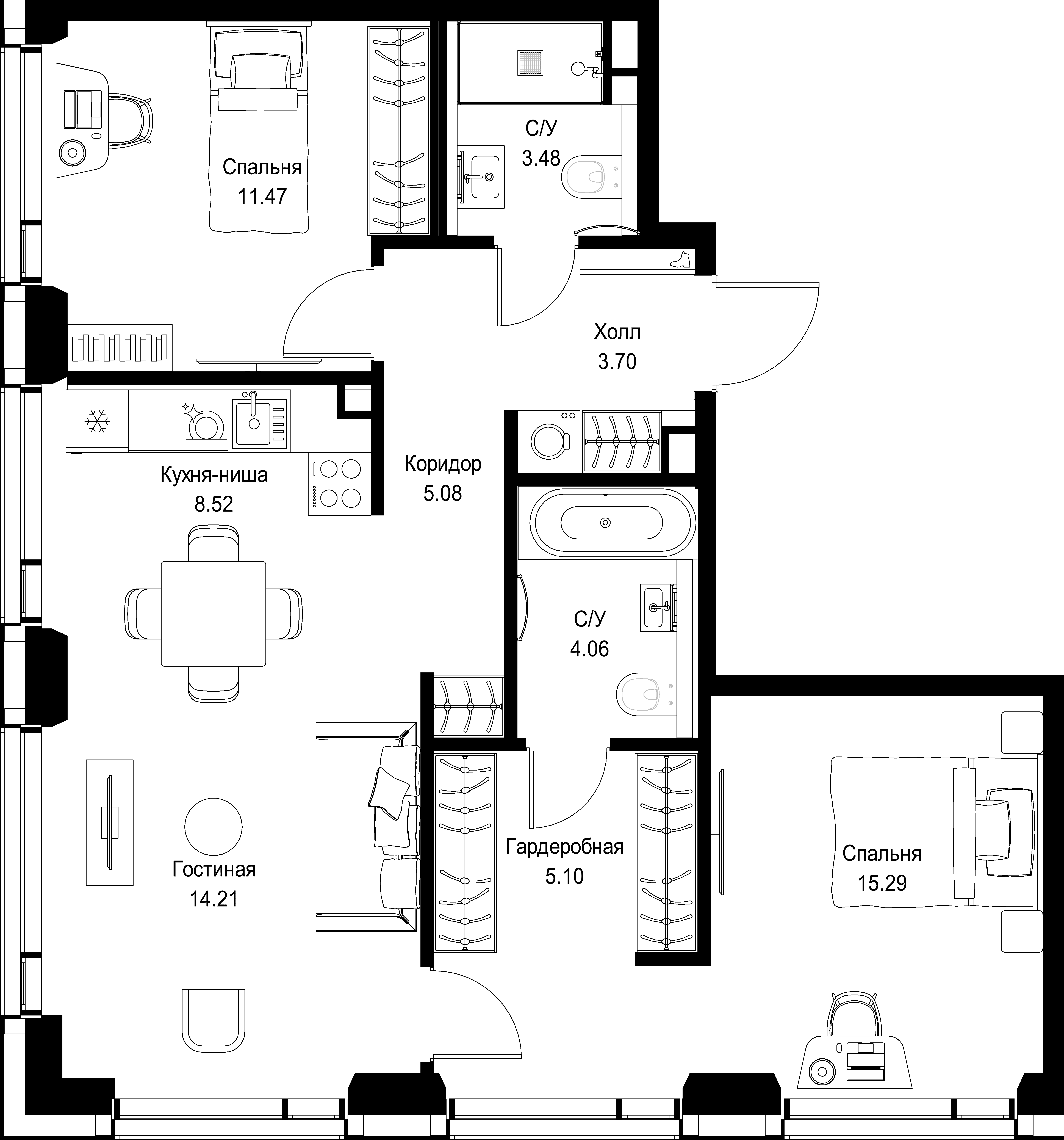 2-комнатная, 70,91 м² — 35 501 091 ₽
