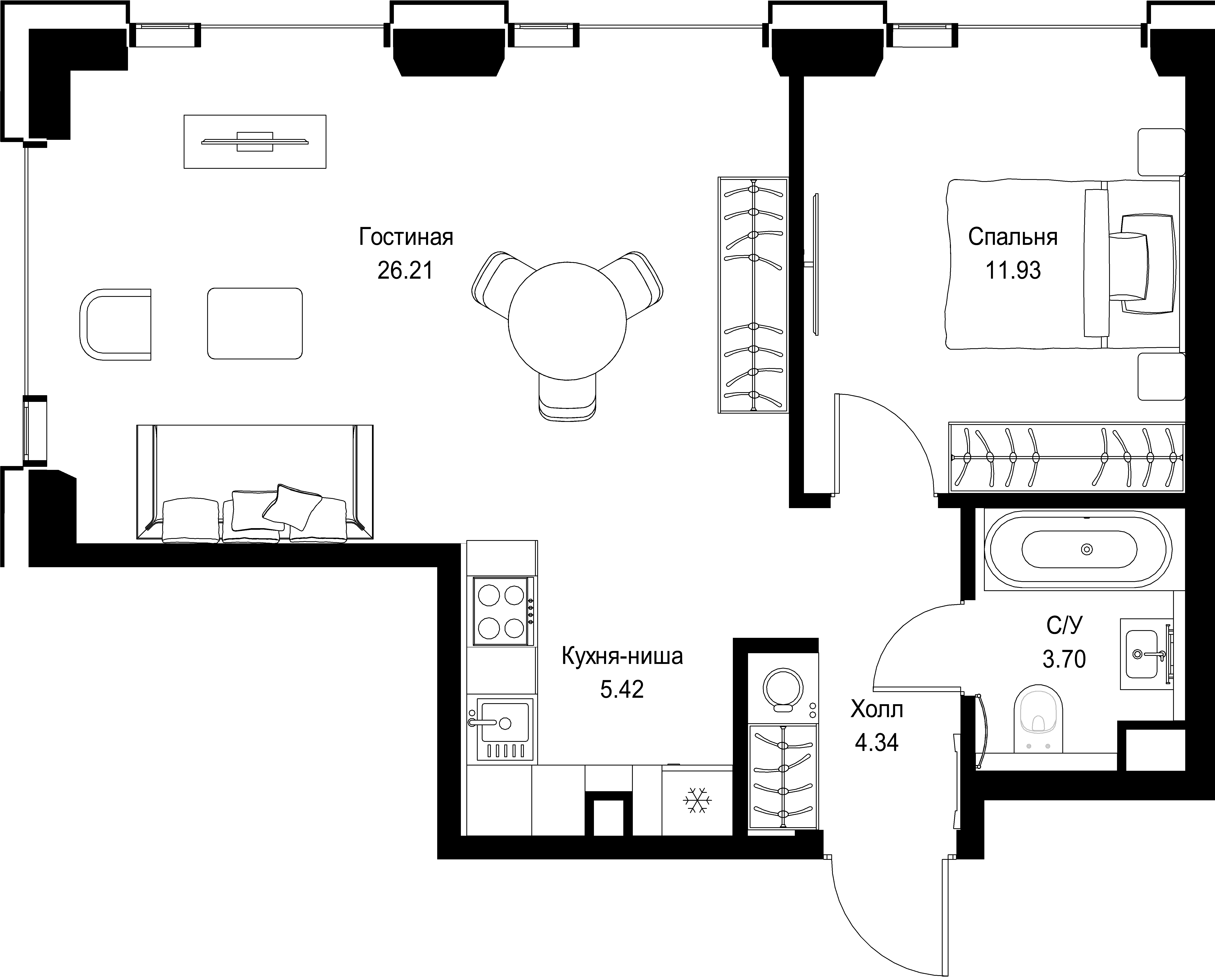 1-комнатная, 51,6 м² — 26 754 600 ₽