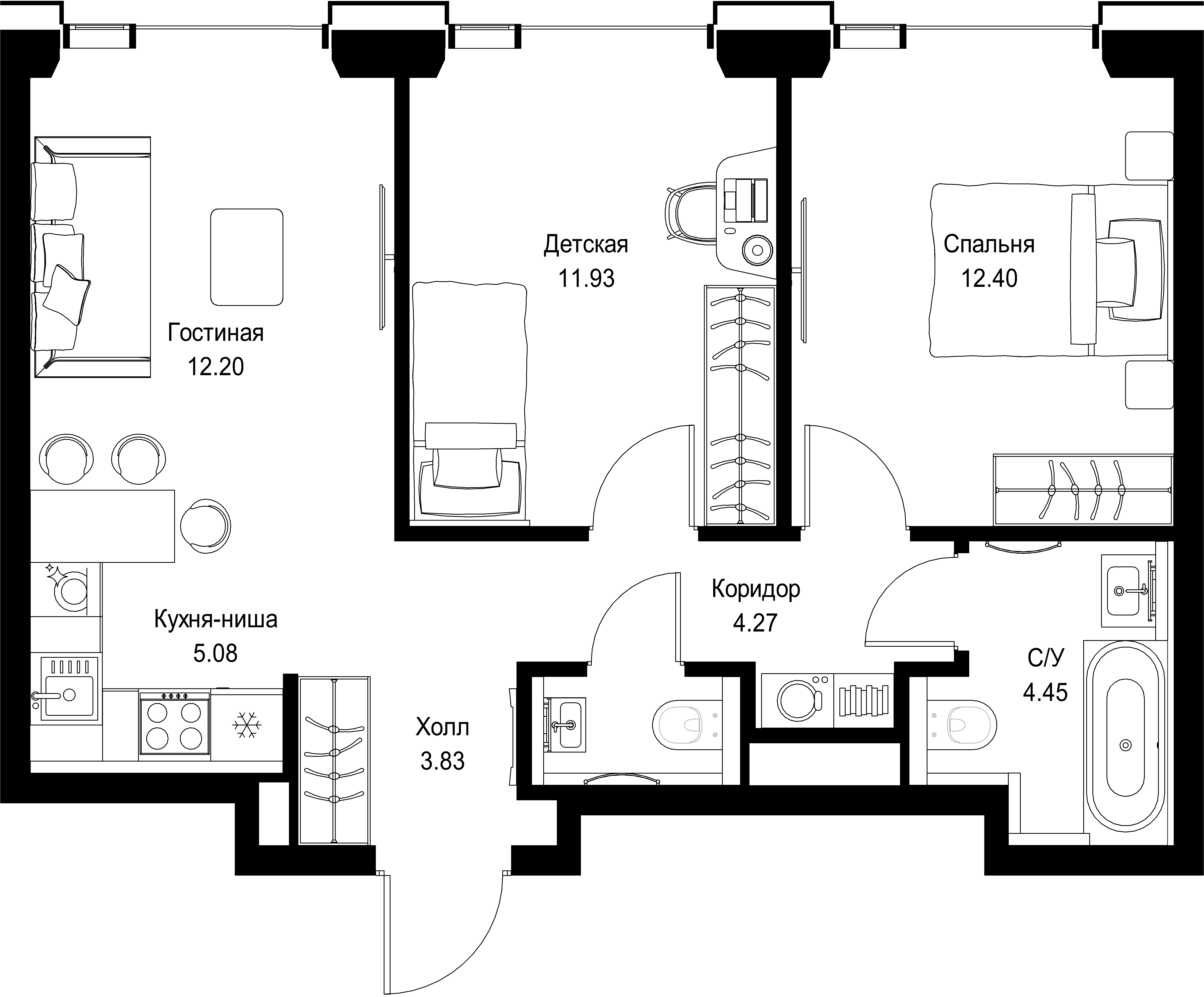 2-комнатная, 55,72 м² — 28 511 924 ₽
