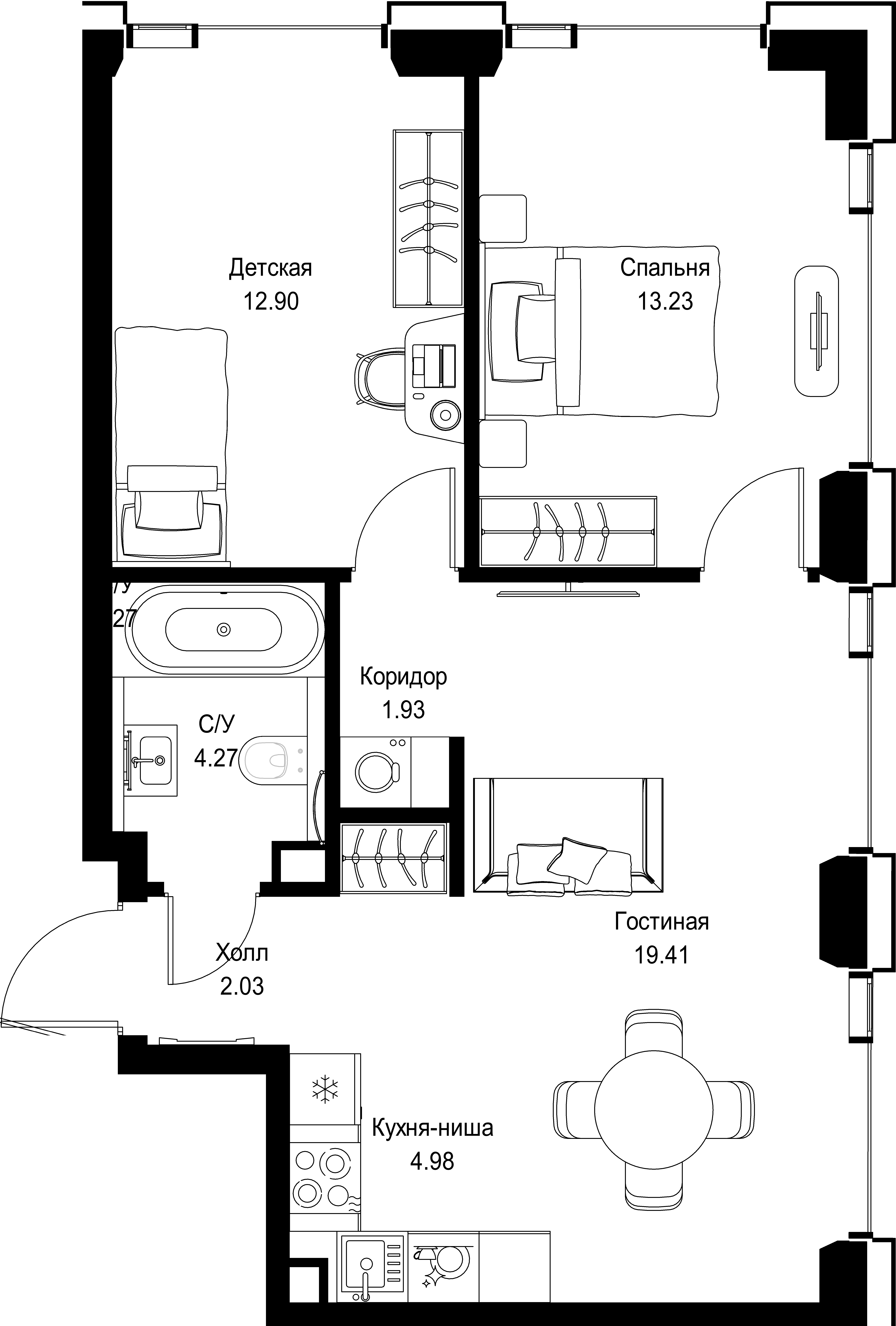 2-комнатная, 58,75 м² — 28 614 187 ₽