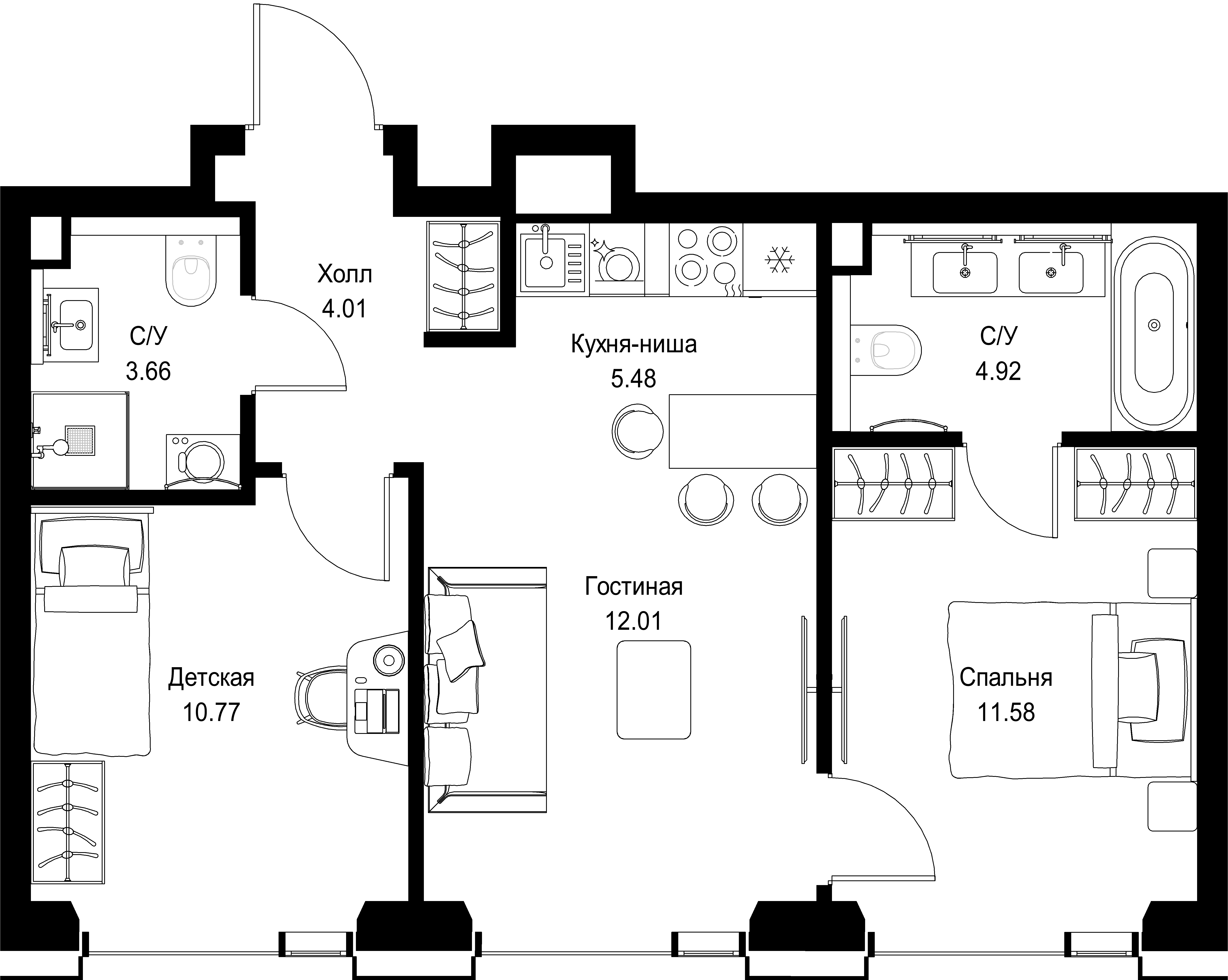 2-комнатная, 52,43 м² — 26 382 776 ₽