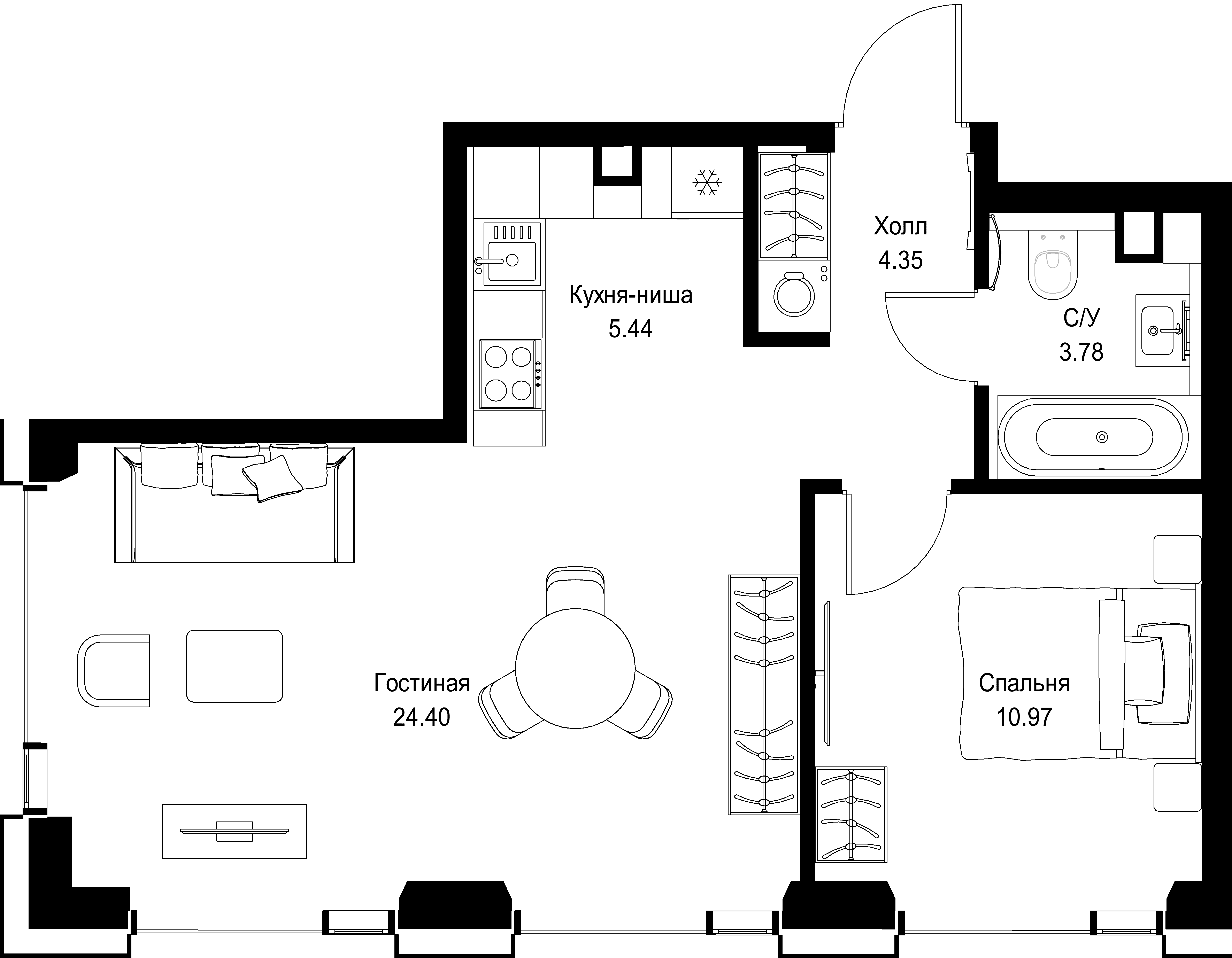 1-комнатная, 48,94 м² — 28 287 320 ₽