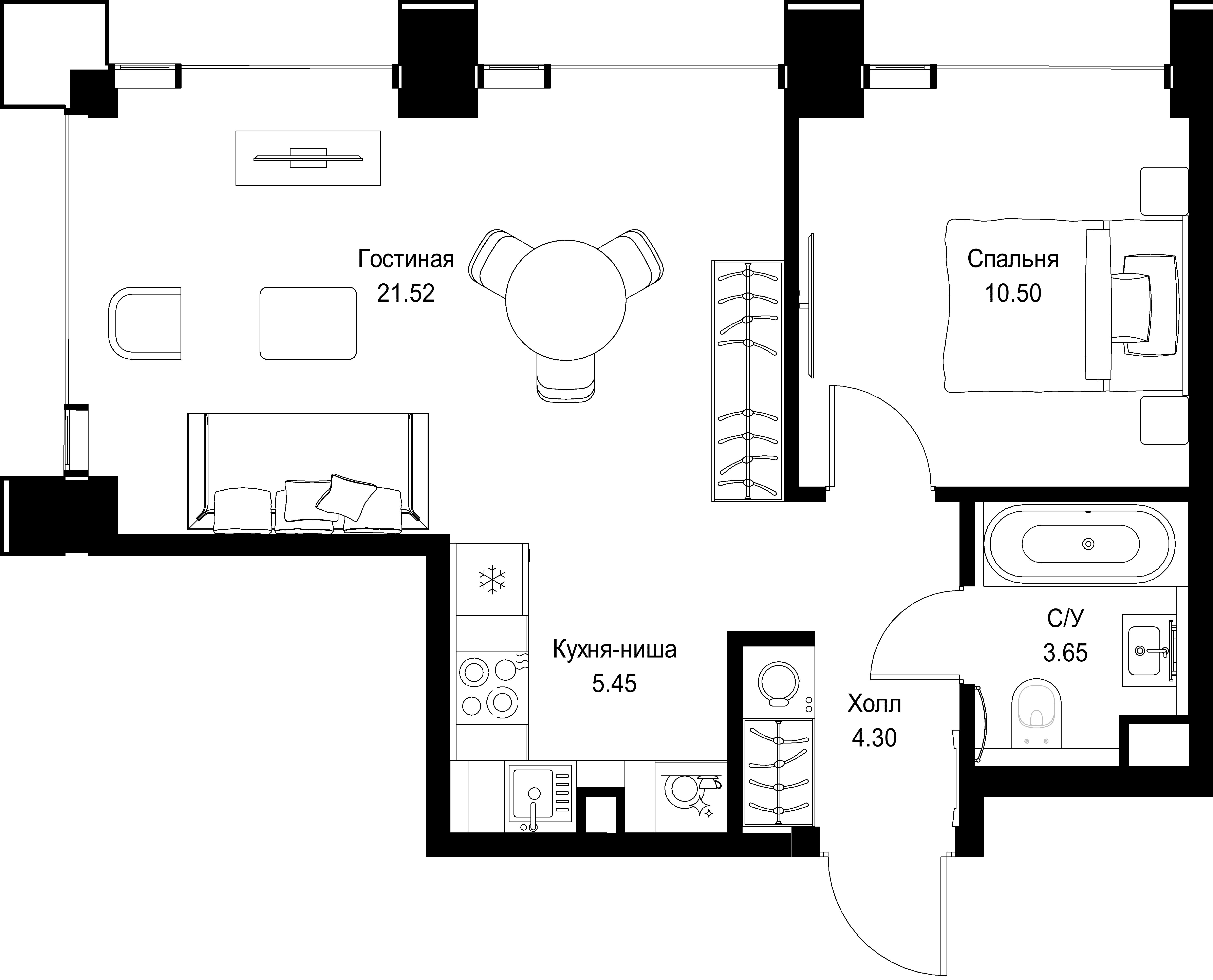1-комнатная, 45,42 м² — 24 824 301 ₽