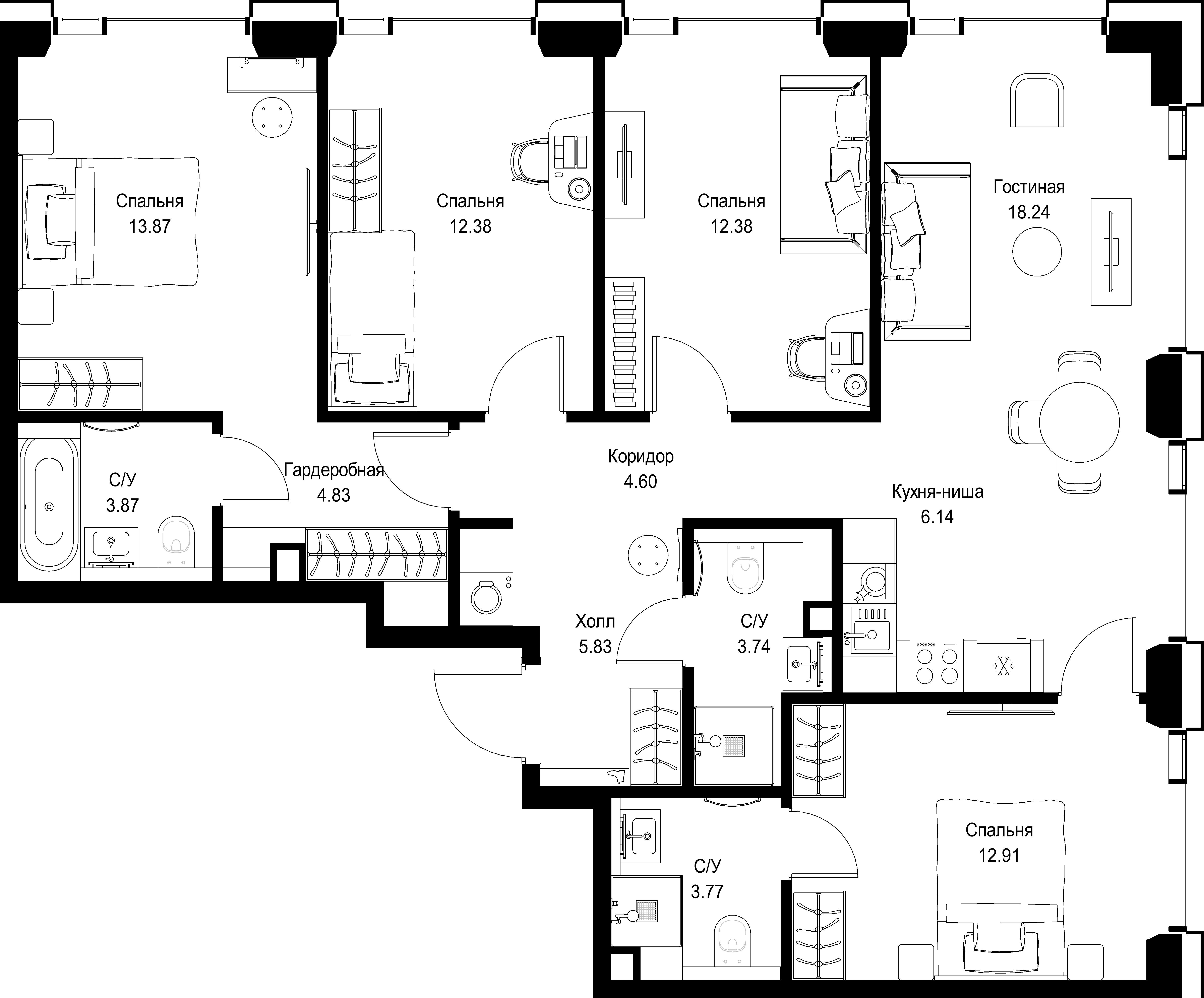 4-комнатная, 102,56 м² — 47 510 920 ₽