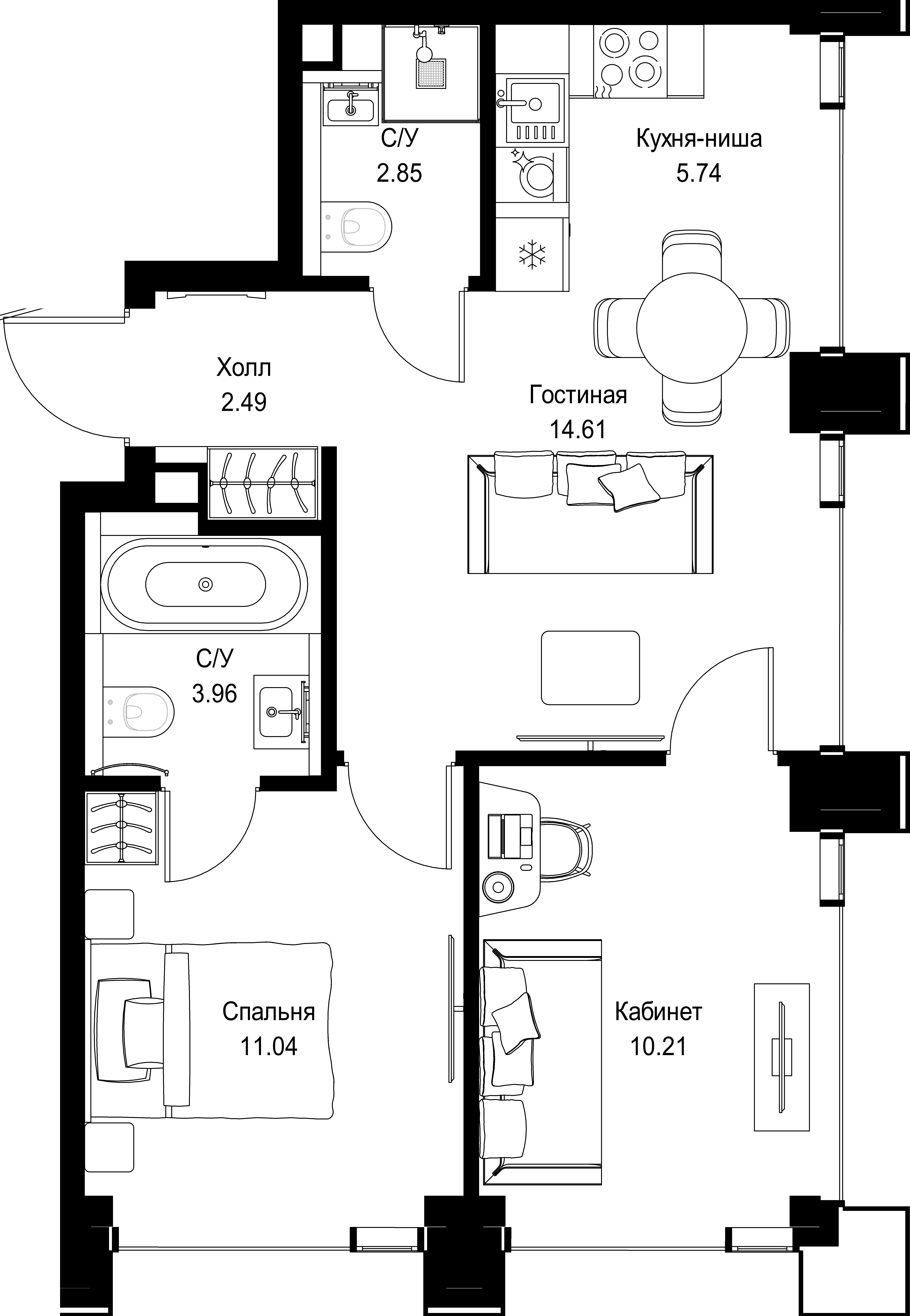2-комнатная, 50,9 м² — 26 737 770 ₽