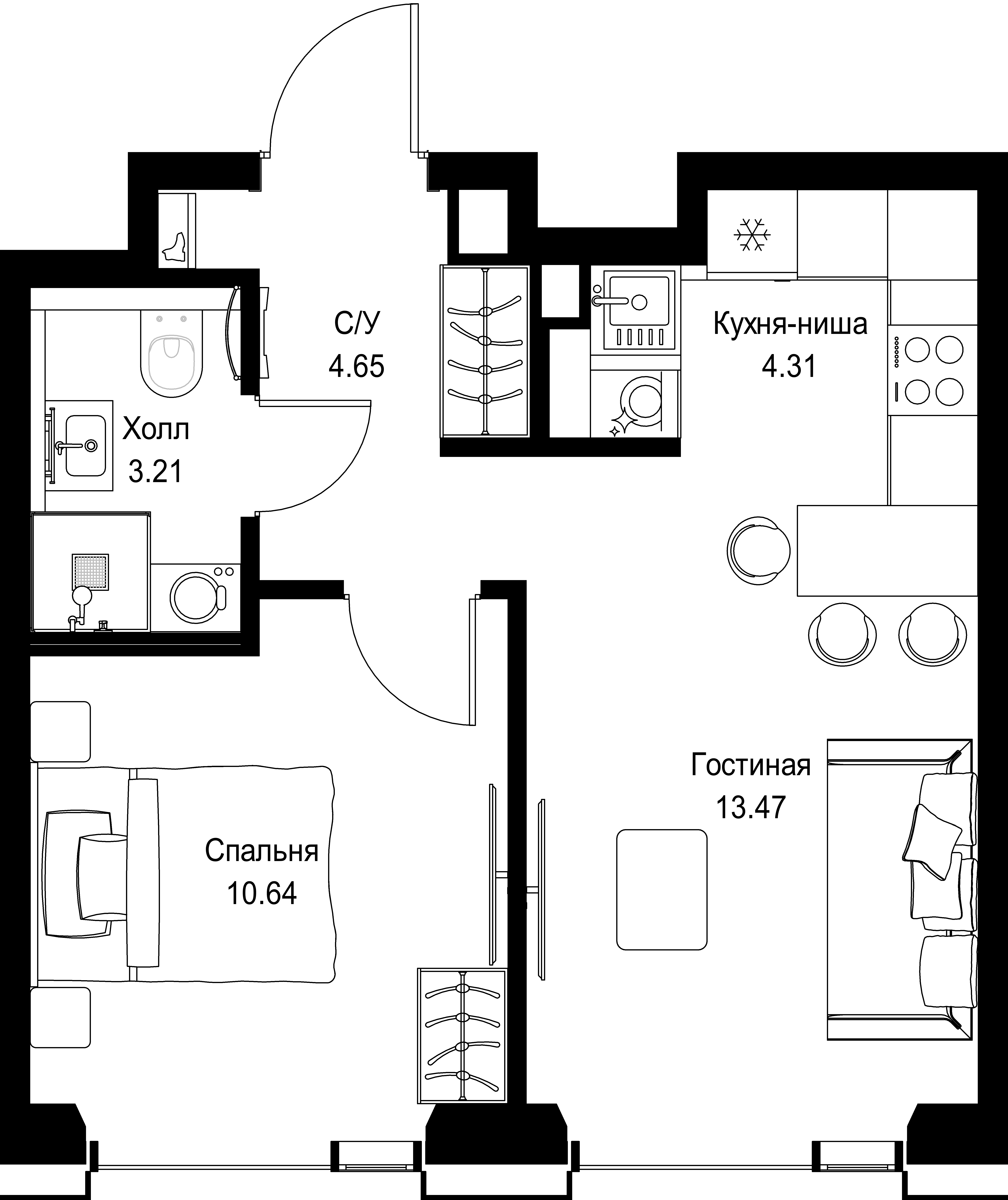 1-комнатная, 36,28 м² — 21 278 220 ₽