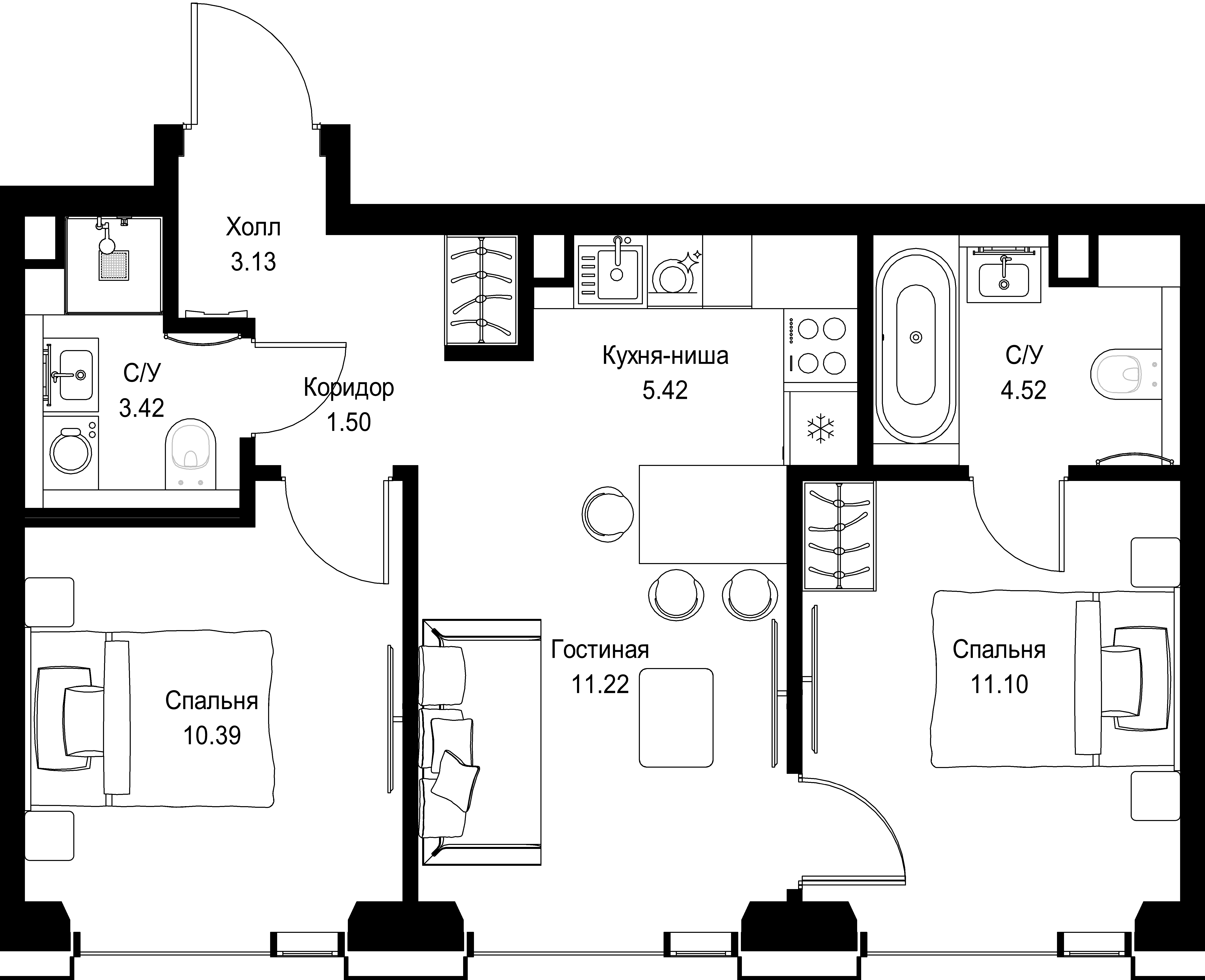 2-комнатная, 50,7 м² — 26 675 805 ₽