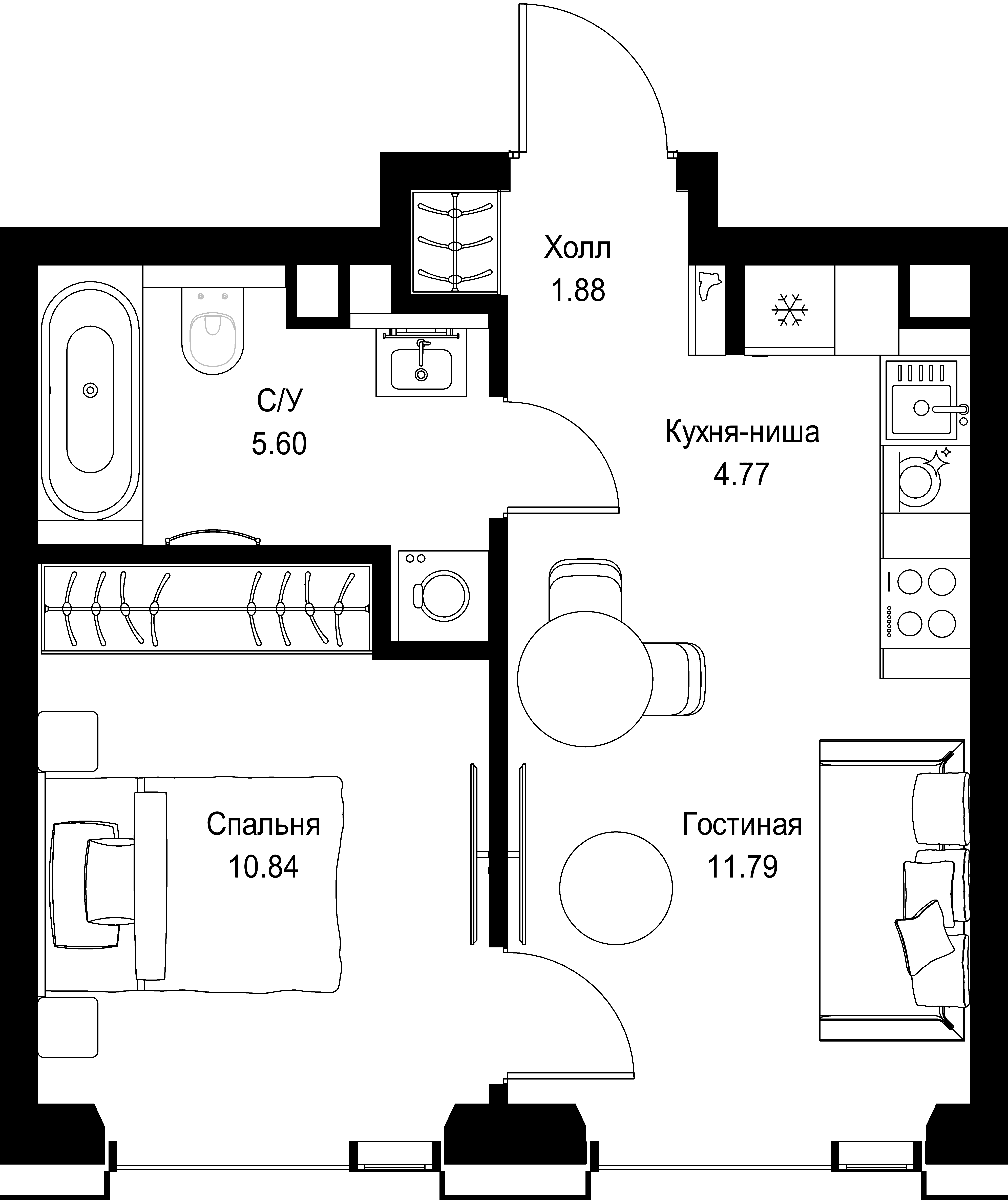 1-комнатная, 34,88 м² — 20 190 288 ₽