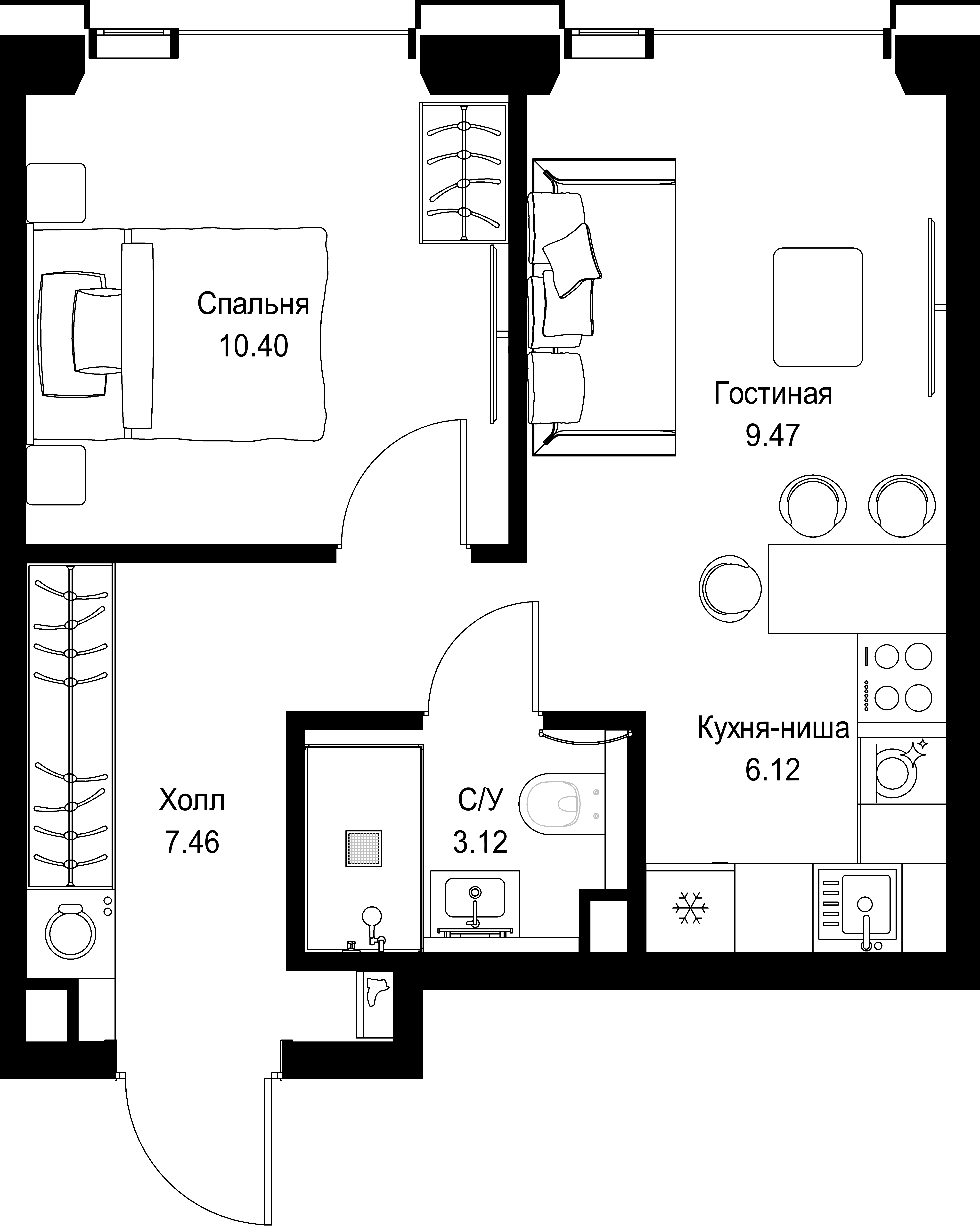 1-комнатная, 36,57 м² — 20 049 502 ₽