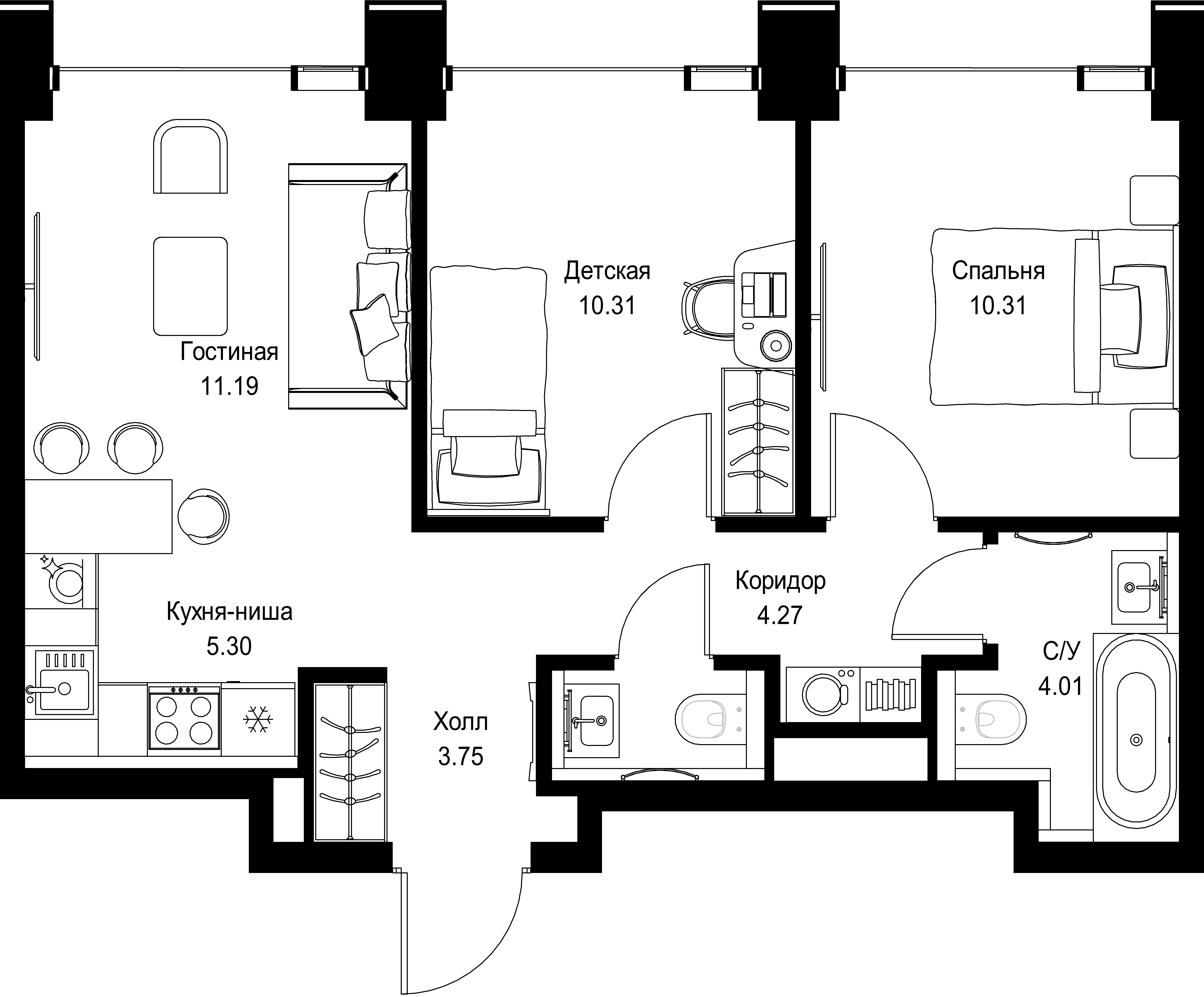 2-комнатная, 50,7 м² — 26 072 475 ₽