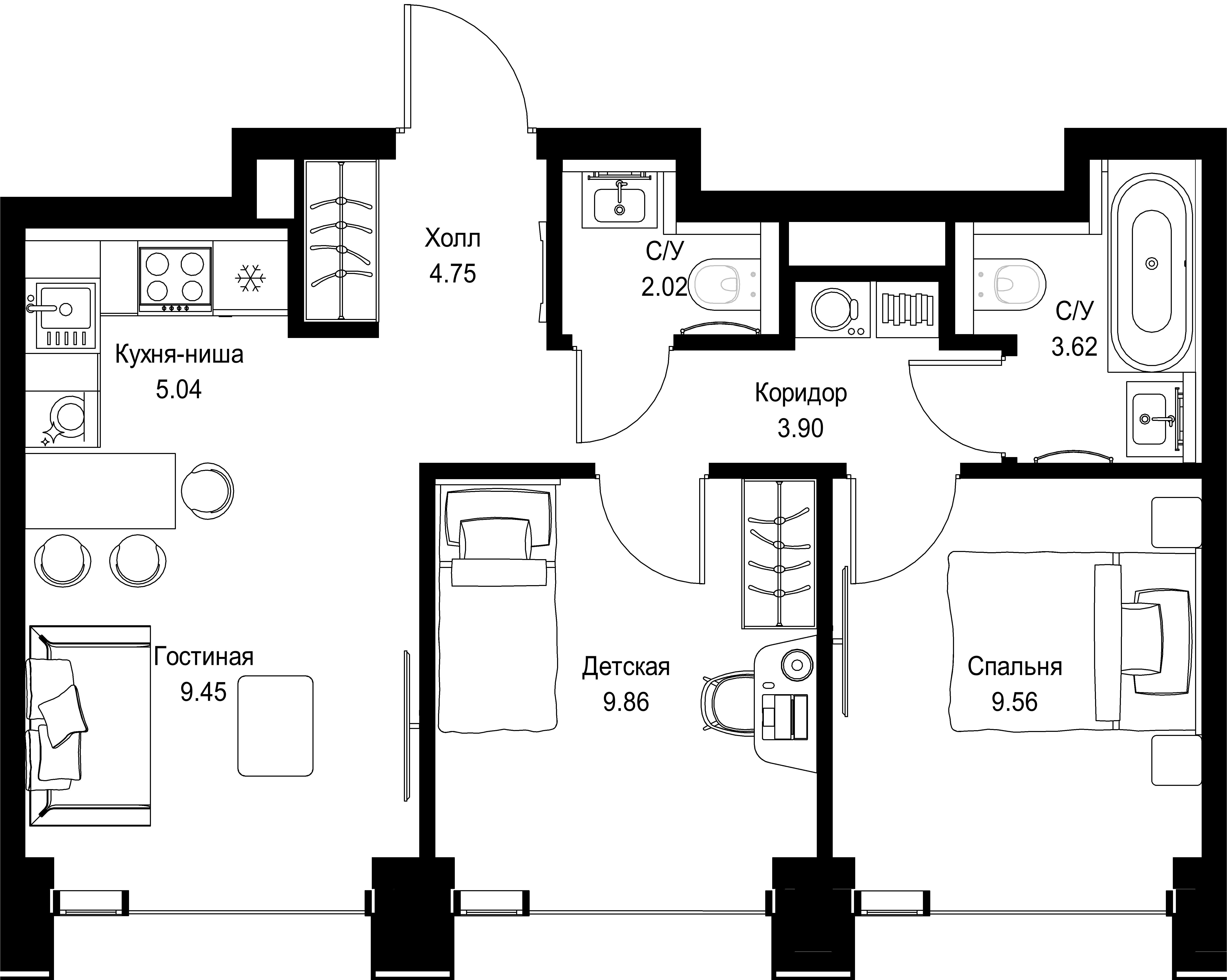 2-комнатная, 48,21 м² — 27 660 487 ₽