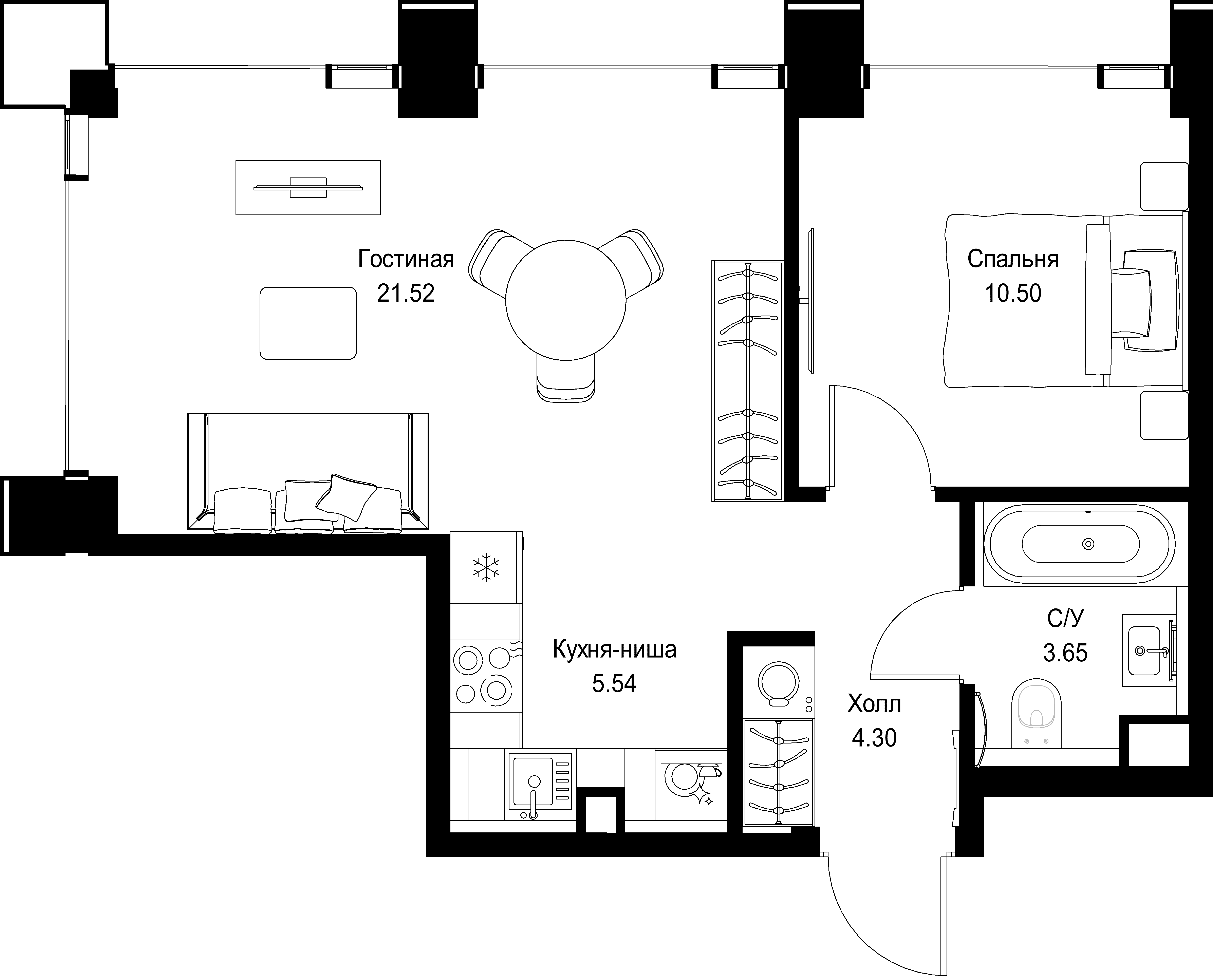 1-комнатная, 45,42 м² — 27 951 468 ₽
