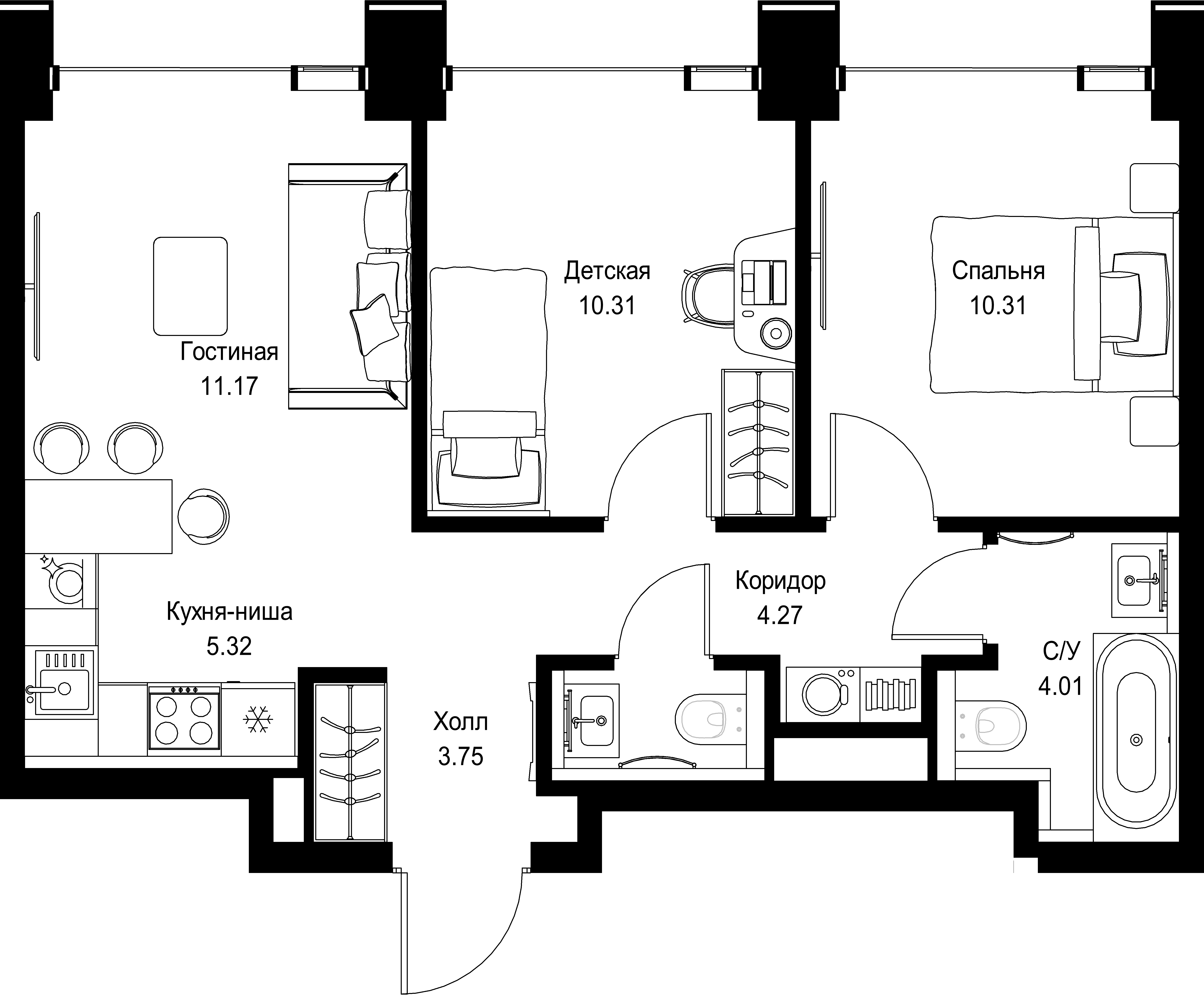 2-комнатная, 50,7 м² — 29 864 835 ₽
