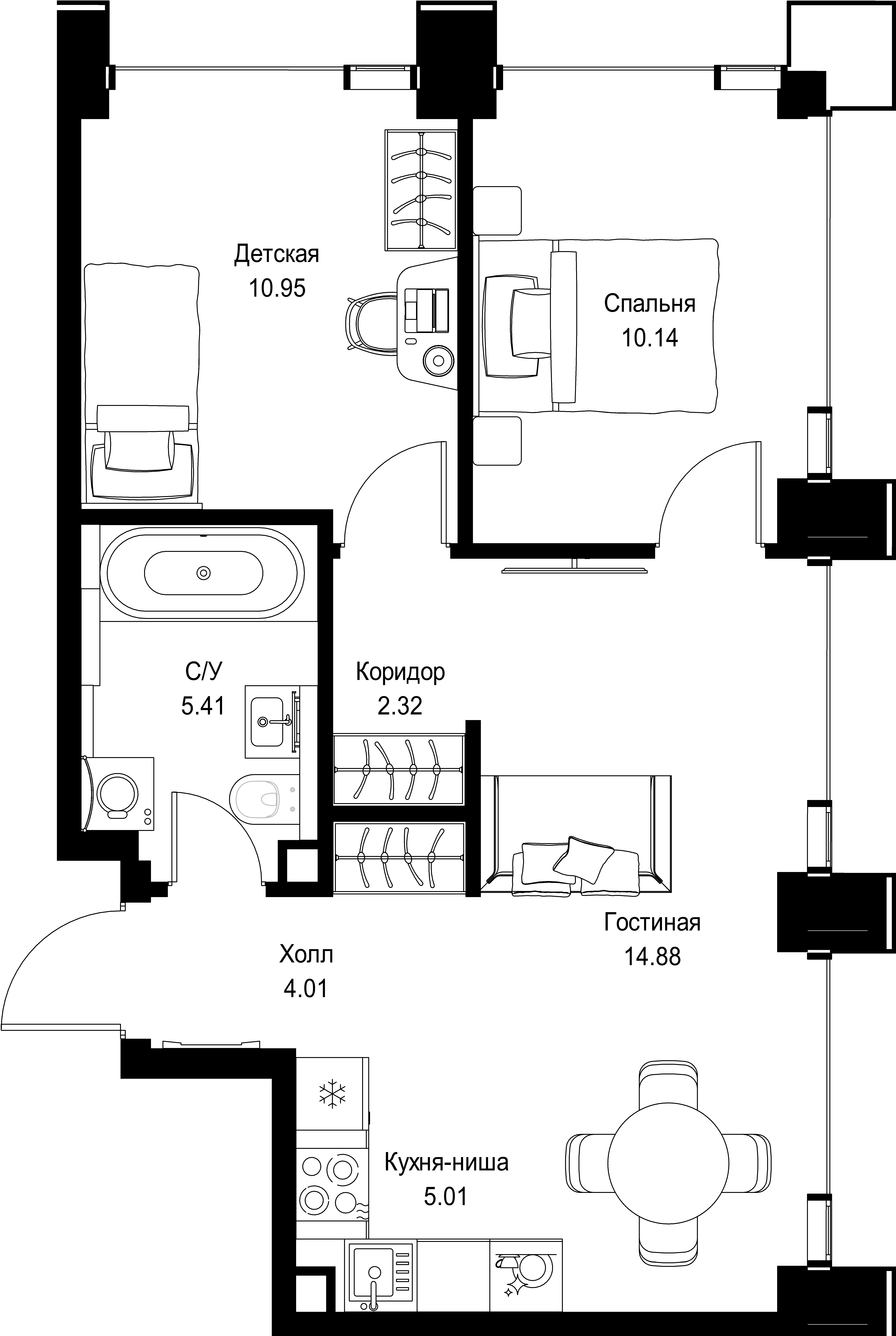 2-комнатная, 52,73 м² — 31 060 606 ₽