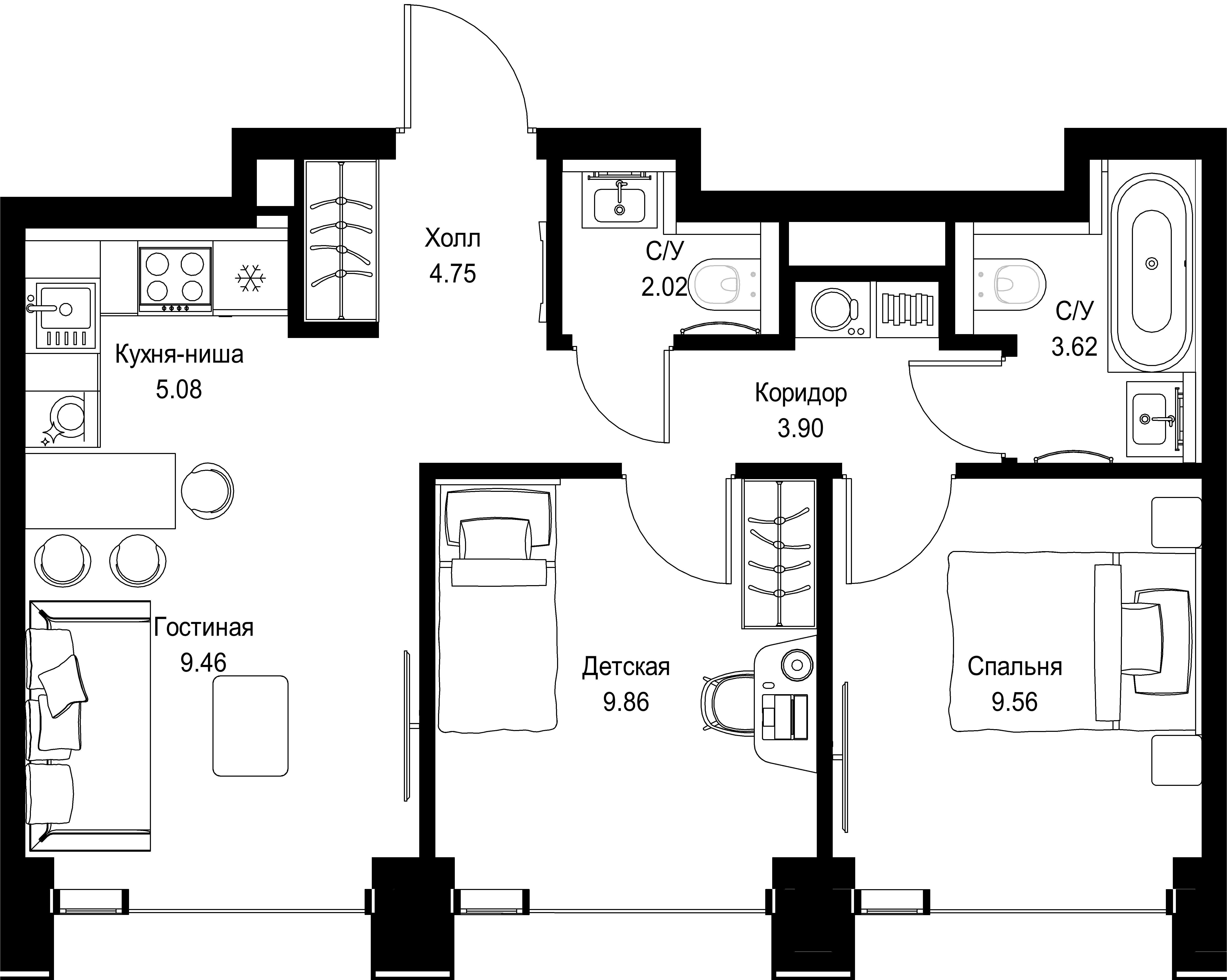2-комнатная, 48,21 м² — 30 488 004 ₽