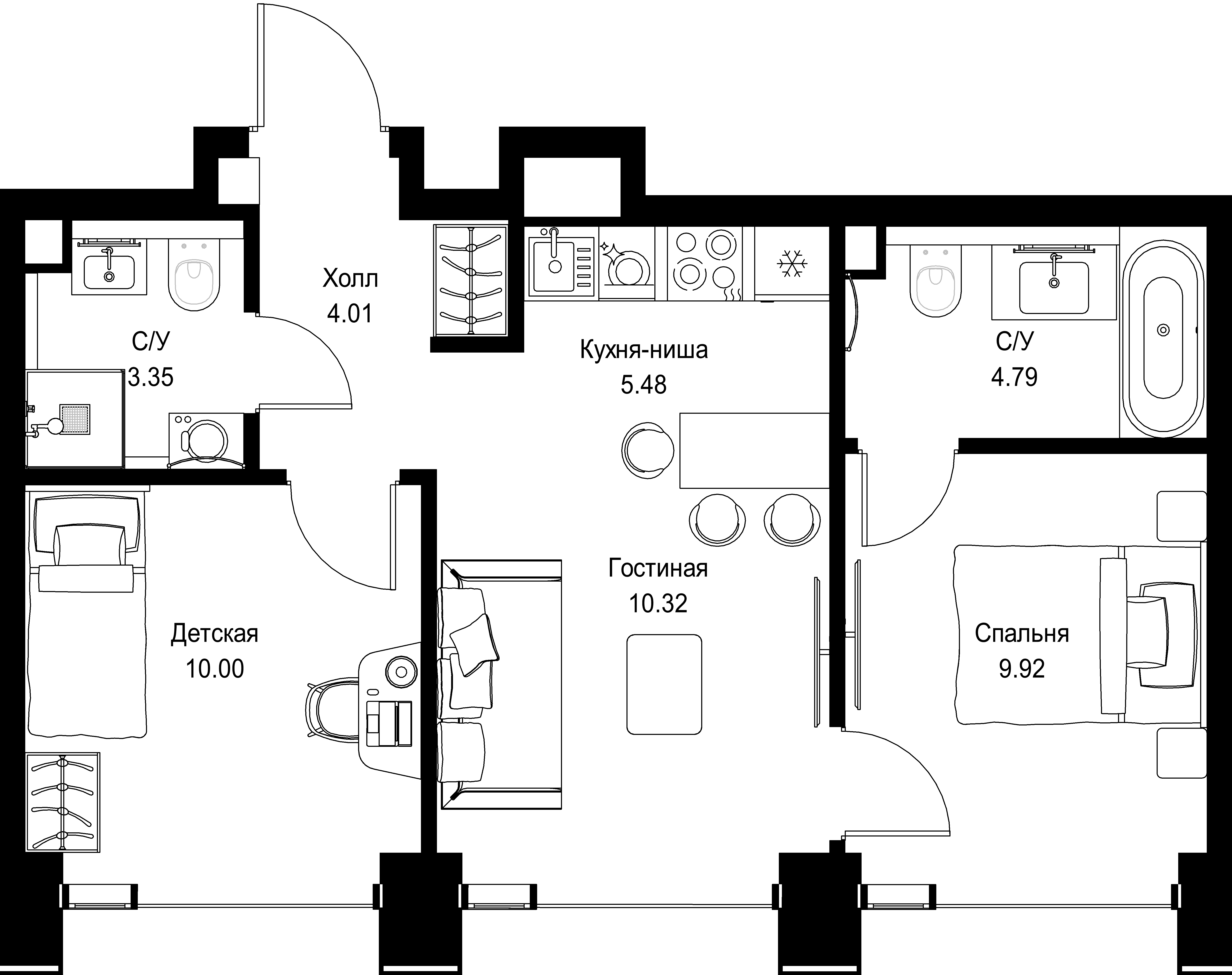 2-комнатная, 47,87 м² — 30 679 883 ₽