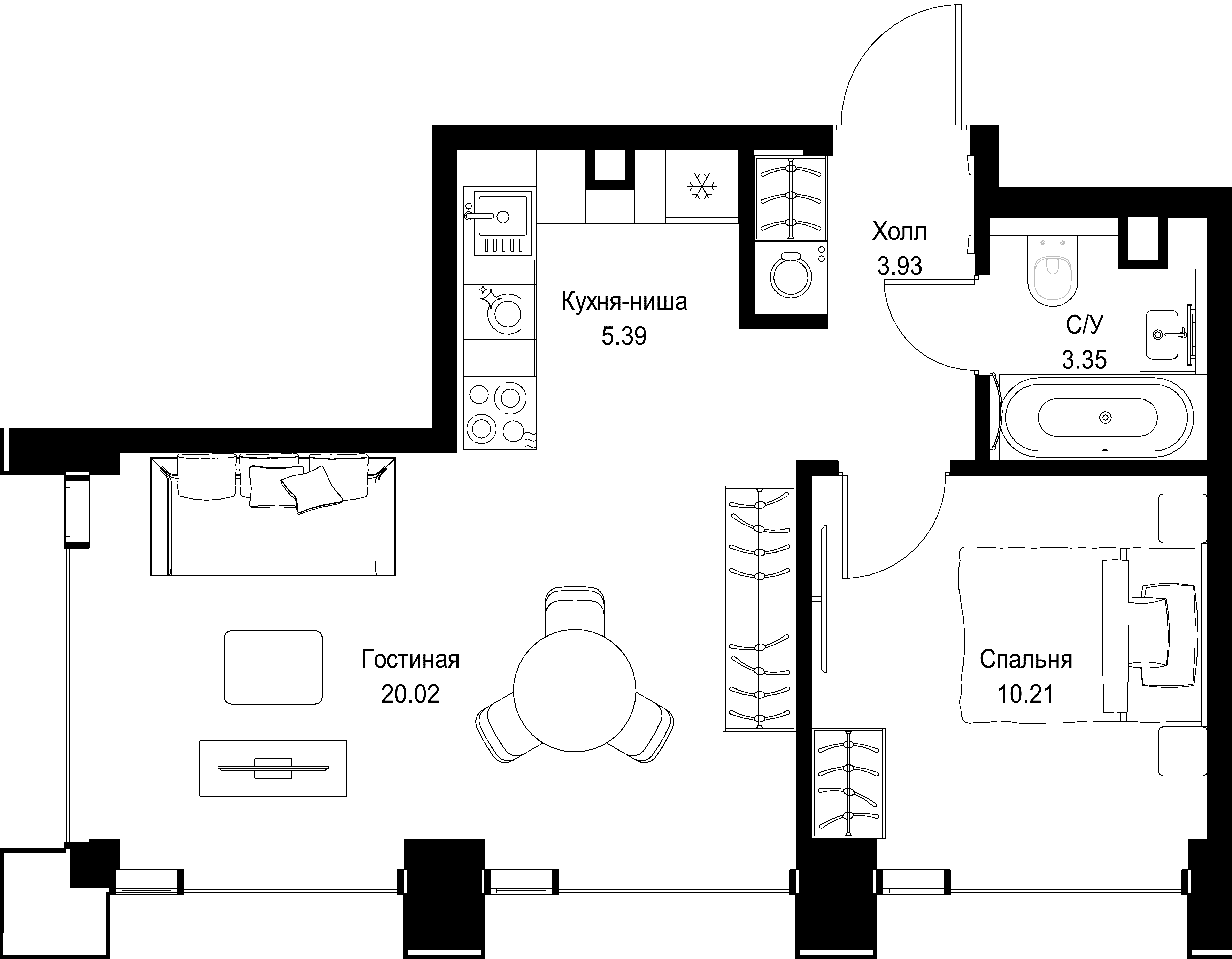 1-комнатная, 42,9 м² — 27 129 960 ₽