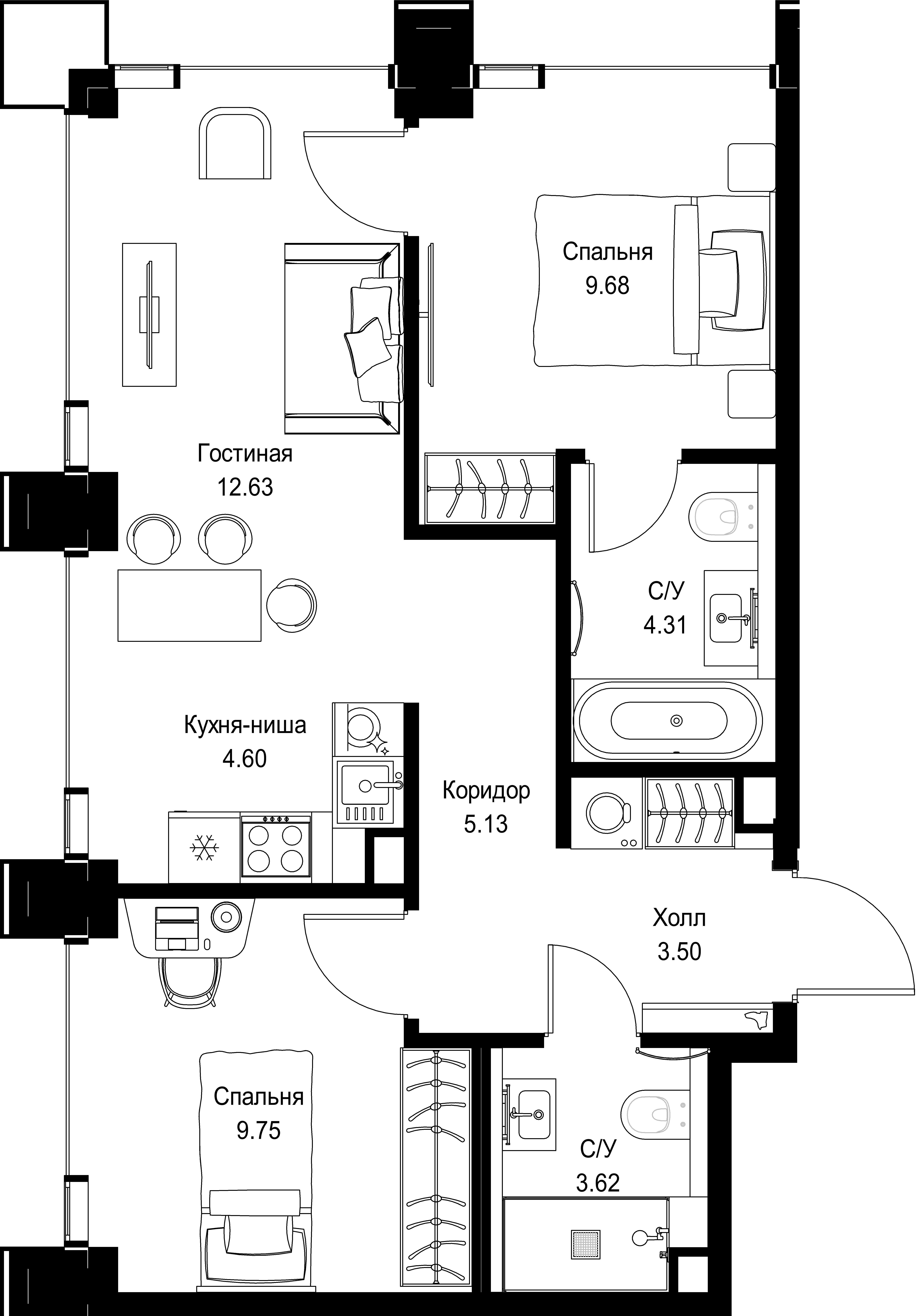 2-комнатная, 53,22 м² — 28 227 888 ₽