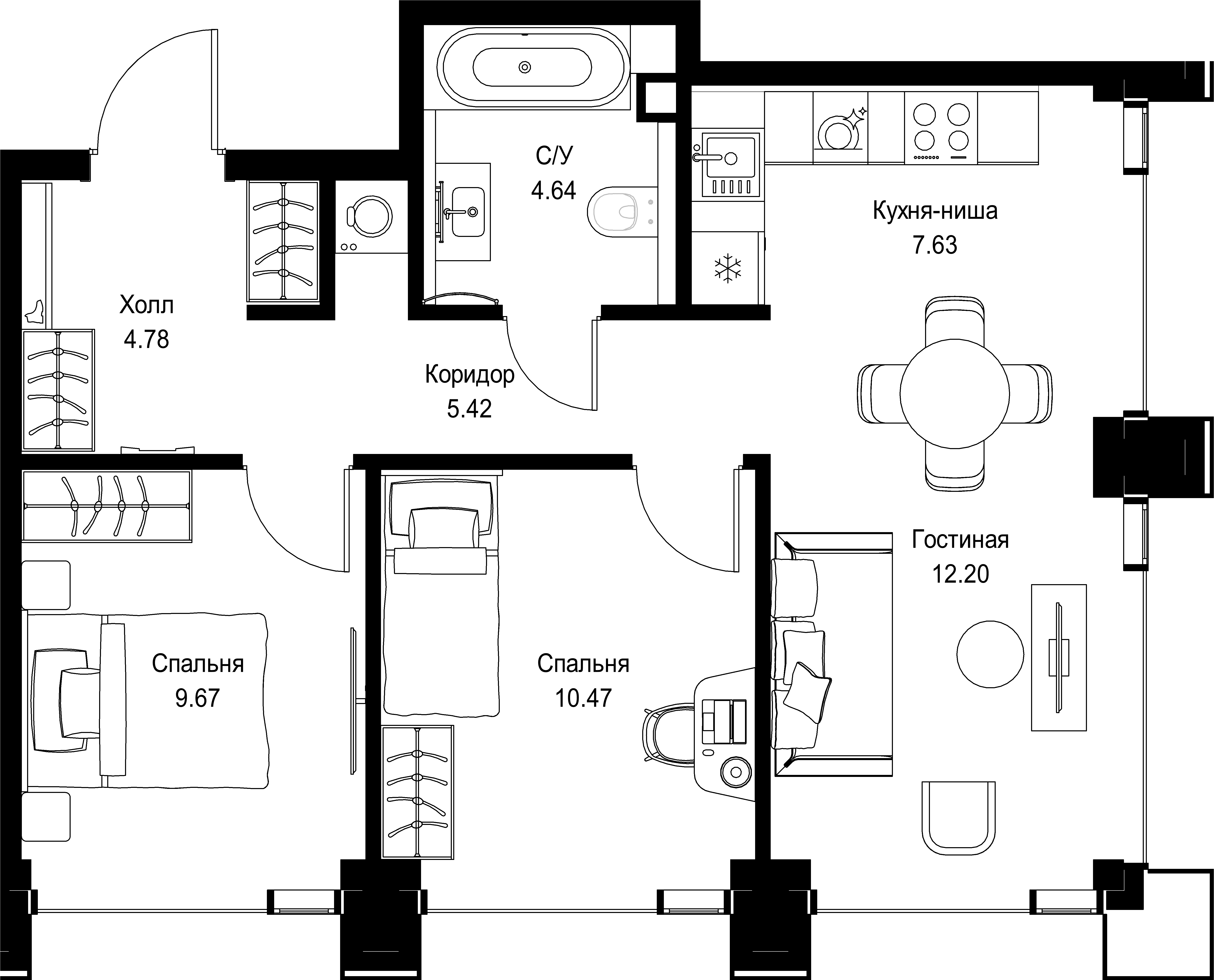 2-комнатная, 54,81 м² — 27 207 684 ₽