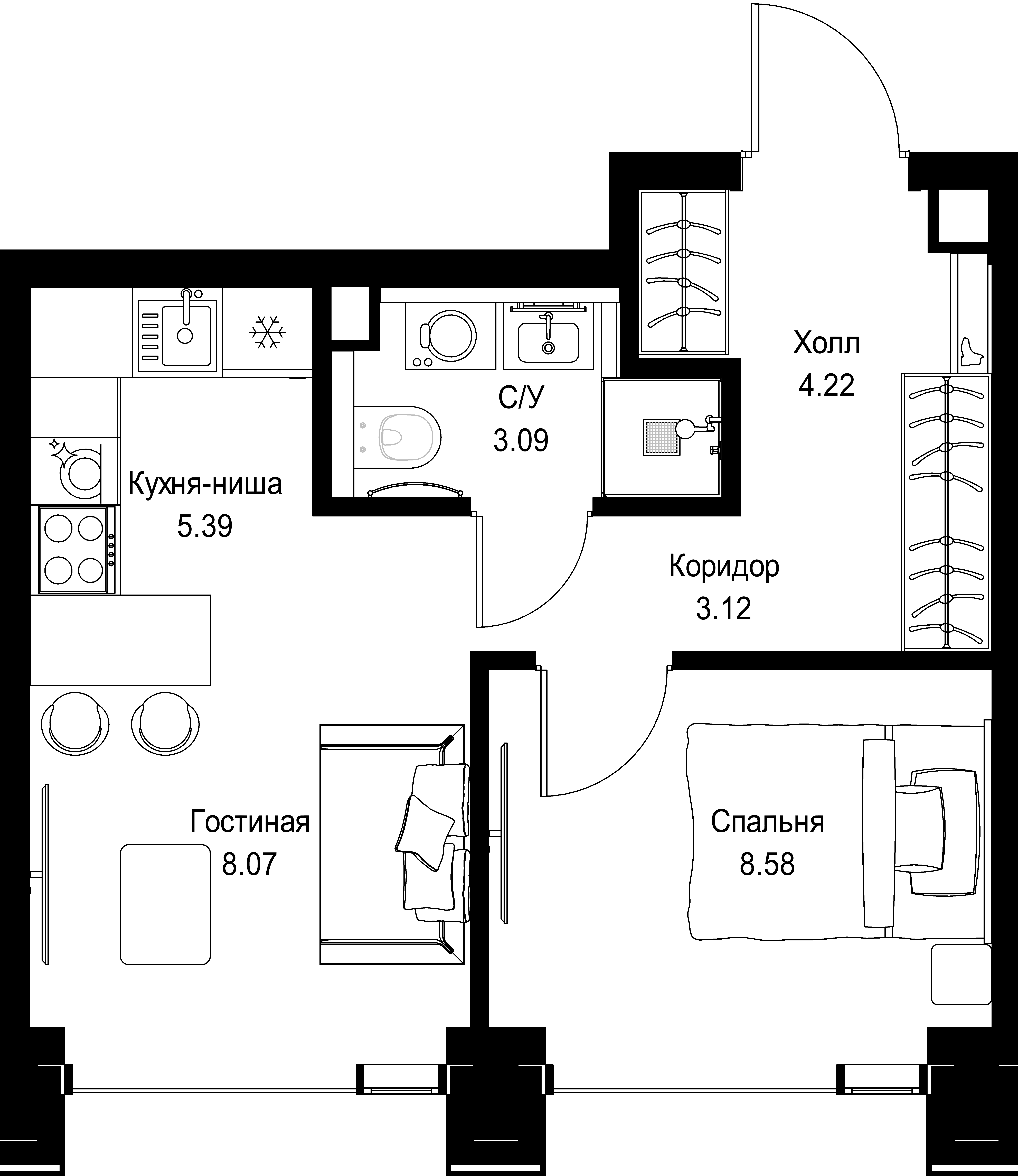 1-комнатная, 32,47 м² — 19 181 652 ₽