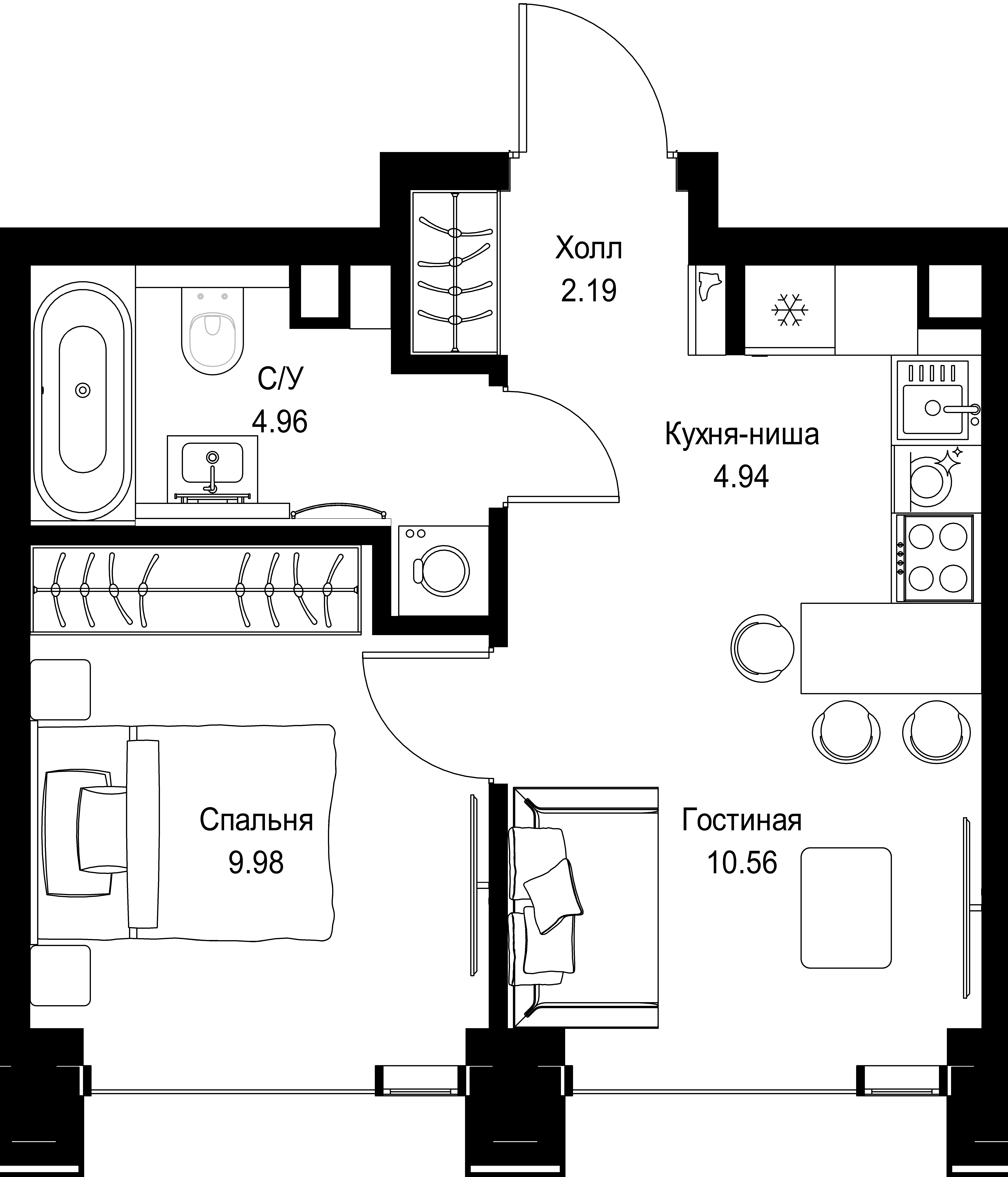 1-комнатная, 32,63 м² — 22 299 342 ₽