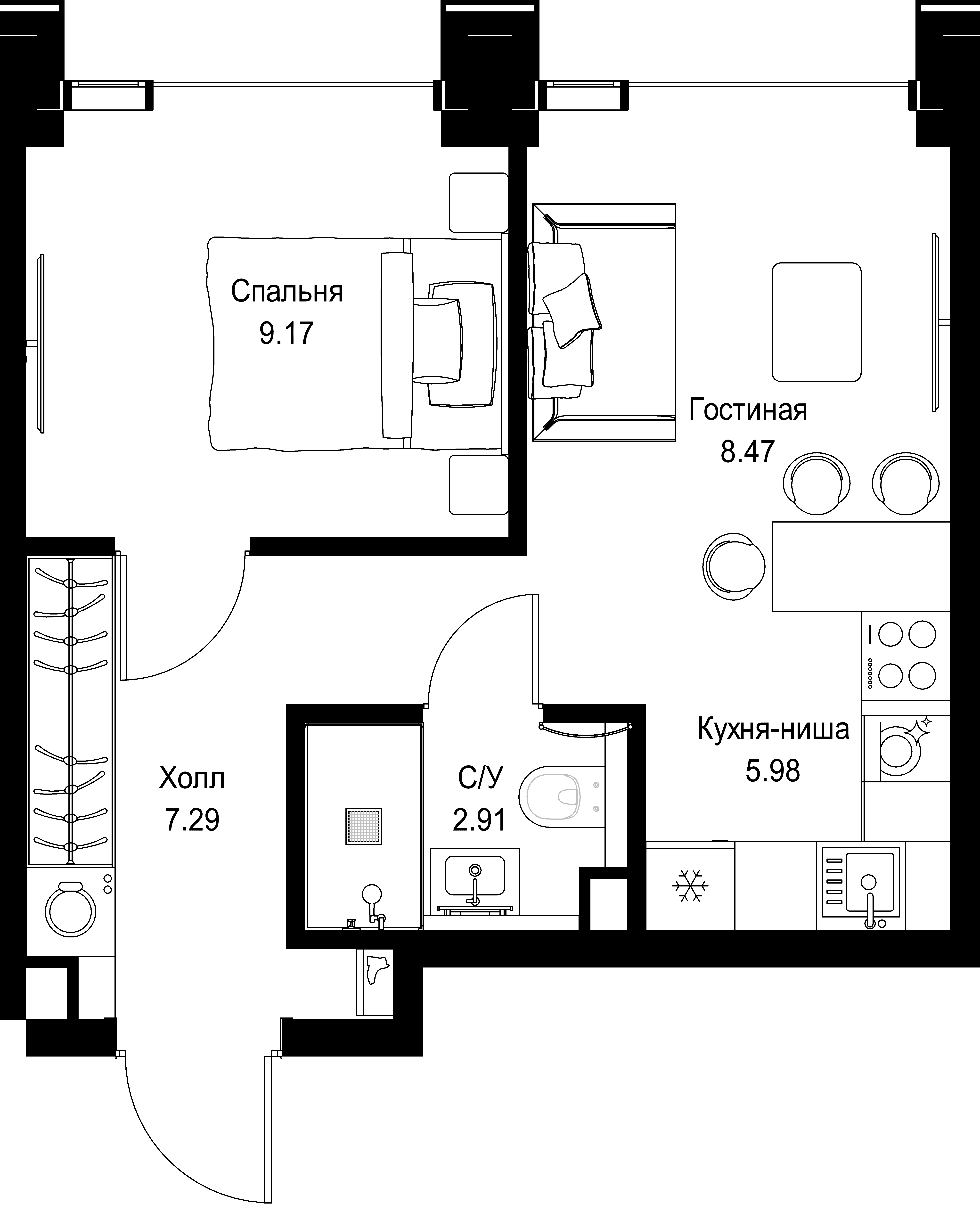 1-комнатная, 33,82 м² — 21 962 708 ₽